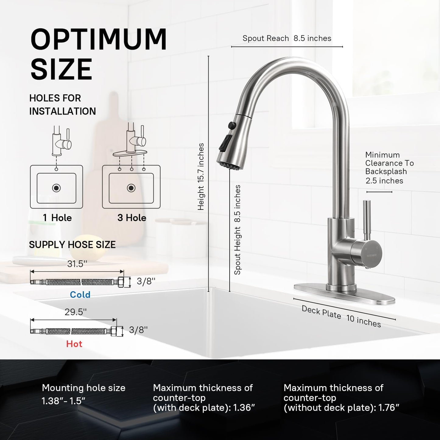 WEWE Single Handle High Arc Brushed Nickel Pull Out Kitchen Faucet,Single Level Stainless Steel Kitchen Sink Faucets with Pull Down Sprayer,Suitable for Laundry Rv Bar