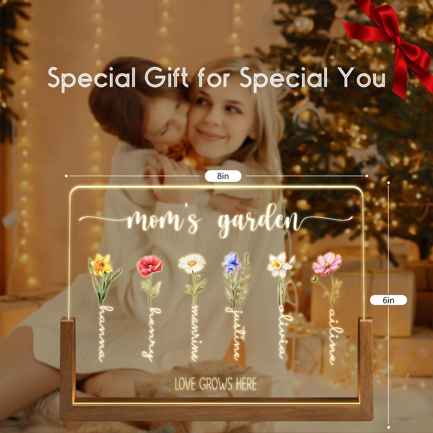 LUCKOR Mothers Day Gifts for Mom, Grandma, Custom Mom Gifts for Mothers Day from Daughter Son Kids, Customized Birth Month Flower with Names, Personalized Grandma Birthday Gifts