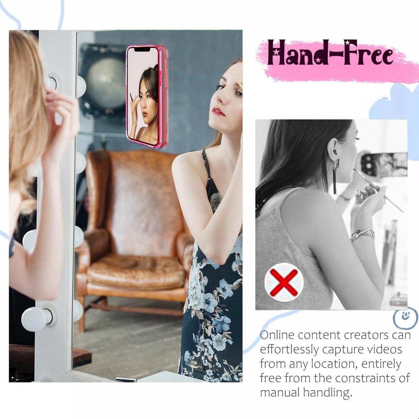 LvShuLiangPin Silicone Suction Phone Case Mount, Silicon Adhesive Phone Accessory for Smartphones, Hands-Free Mirror Shower Phone Holder for Selfies, Tiktok Videos (Light Pink)