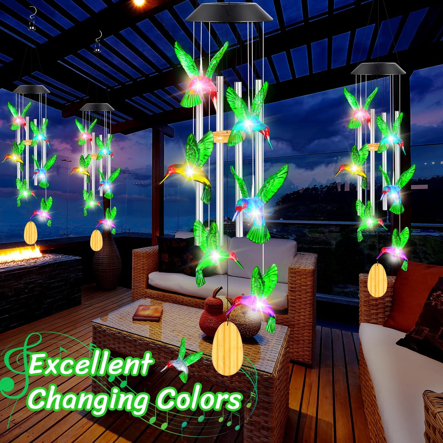 Mothers Day Wind Chimes Gifts for Mom Birthday Gifts for Women Mother‘s Day Gift for Grandma Wife Sister Gift Hummingbird Wind Chimes Solar Lights for Outside Garden Outdoor House Patio Décor