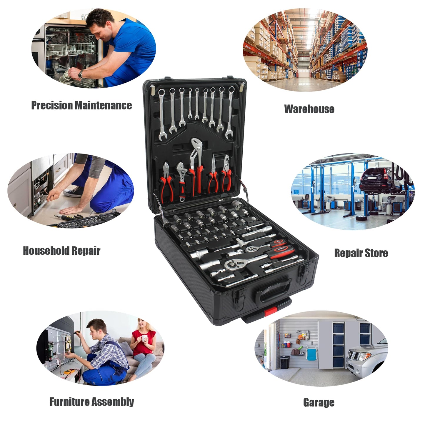 Campfun 899PCS Tool Set, Household Tool Kit with Rolling Tool Box, Complete Tool Box Set Hand Tool Set with Tool Box, Mechanic Tool Set Rolling Tool Set for Home/Auto Repair Tool Set, Black