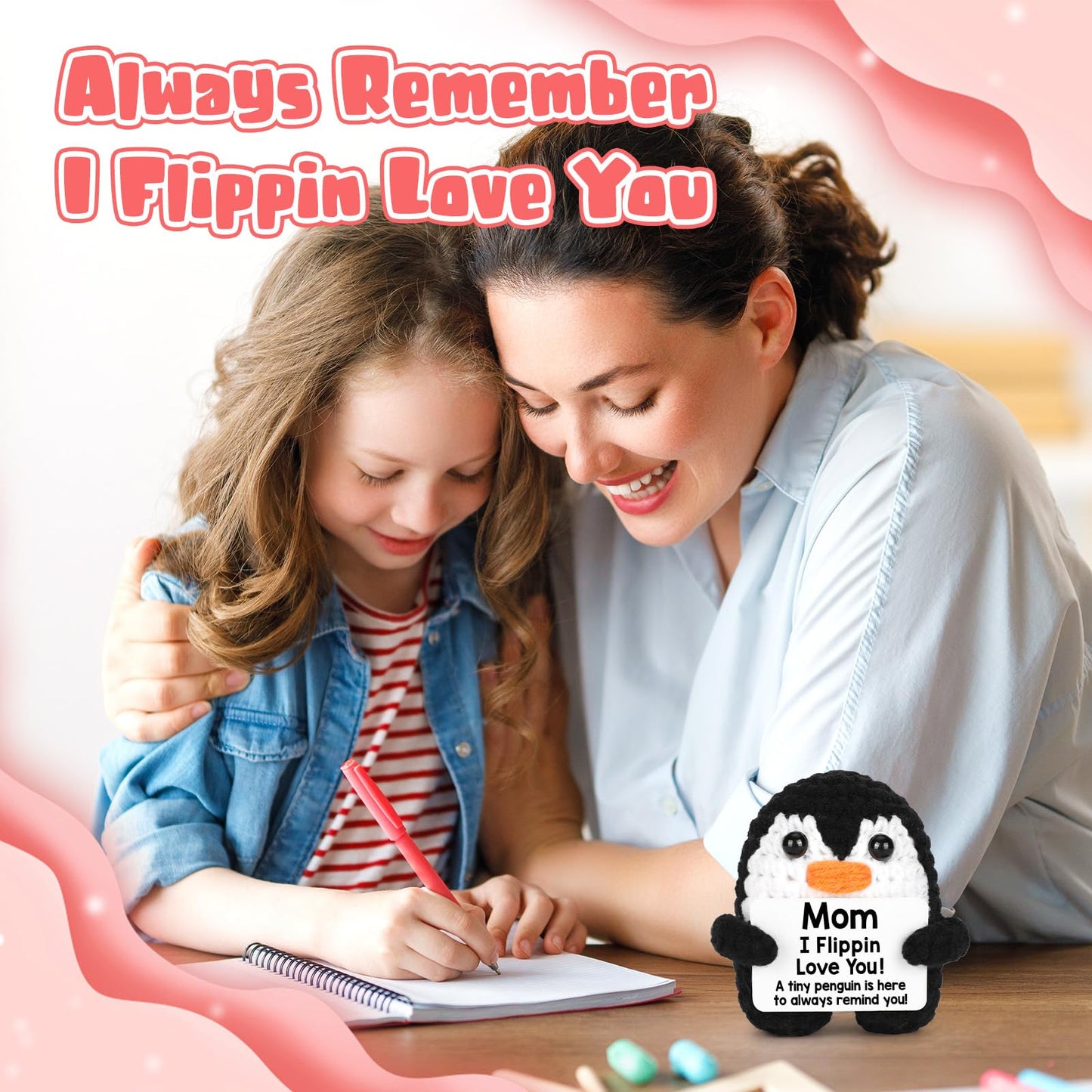 Gifts for Mom Mothers Day from Daughter Son, Handmade Crochet Penguin Mom Gifts for Birthday Mother‘s Day Mommy Mother in Law Bonus Step Mothers, Funny I Love You Mum Present Emotional Cute Decor