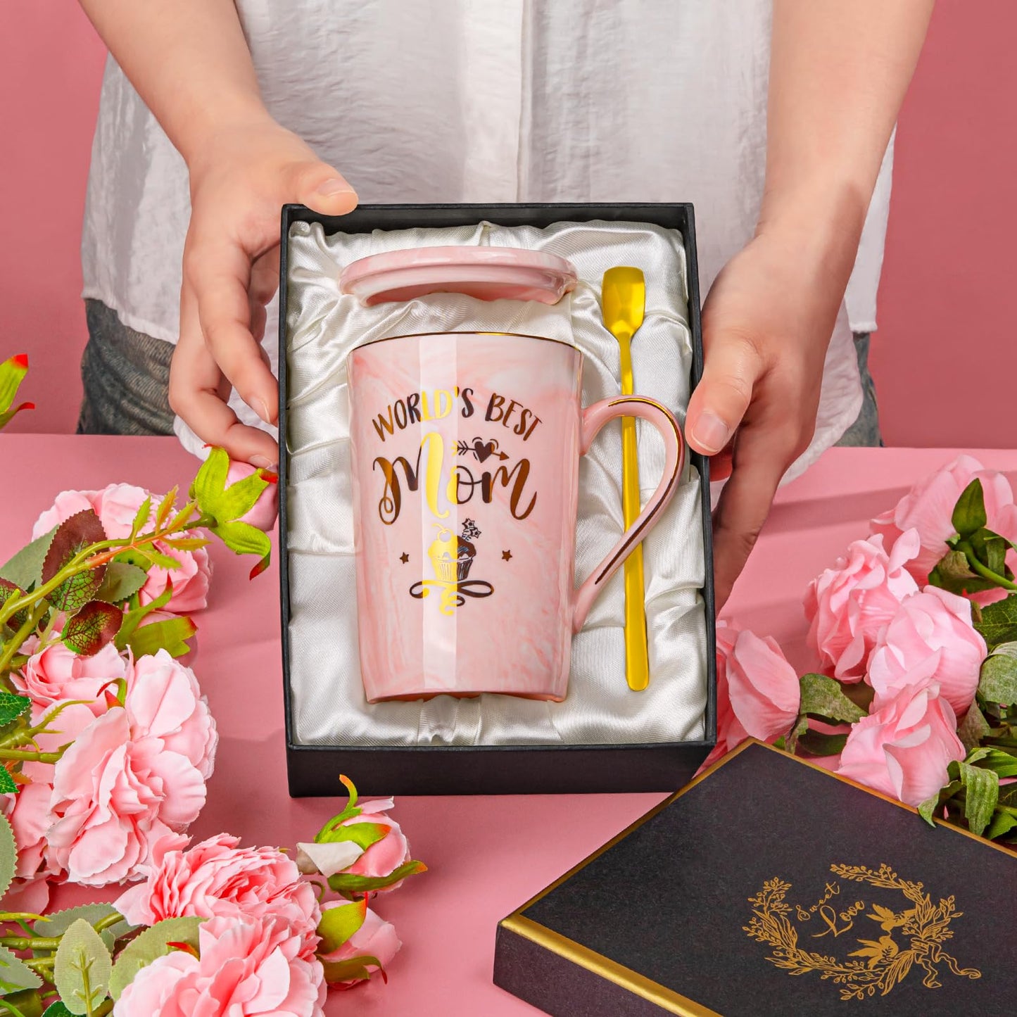 Mothers Day Gifts for Mom - Mom Birthday Gift from Daughter Son Kids - Unique Birthday Gifts Ideas for New Mother Wife Women - Marble Ceramic Coffee Mug Gift Box Printed Gold
