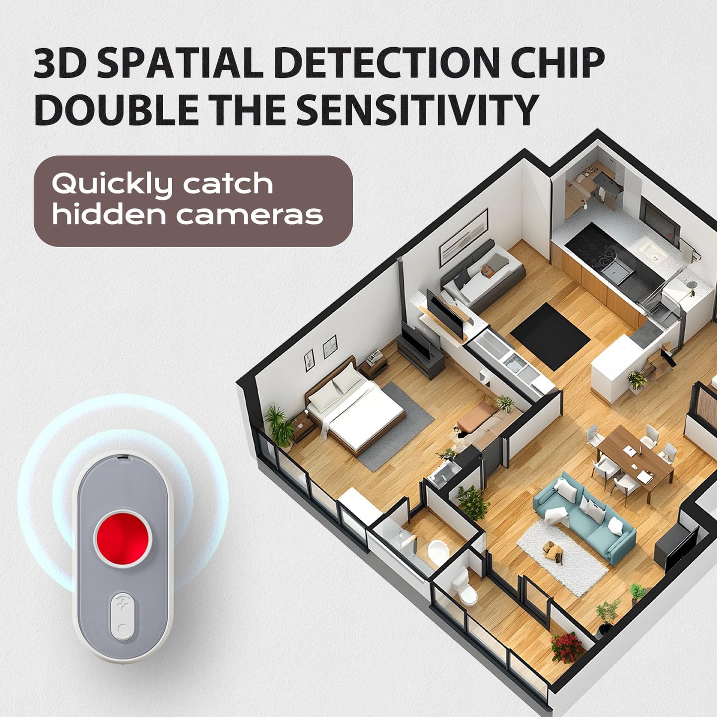kacylzom 3-in-1 Hidden Camera Detector - Spy Camera Finder Hidden Bug Detector with Vibration Alarm & LED Flashlight for Home, Office, Hotel & Travel – Ultimate Anti-Spy Security Gadget(1 Pack)