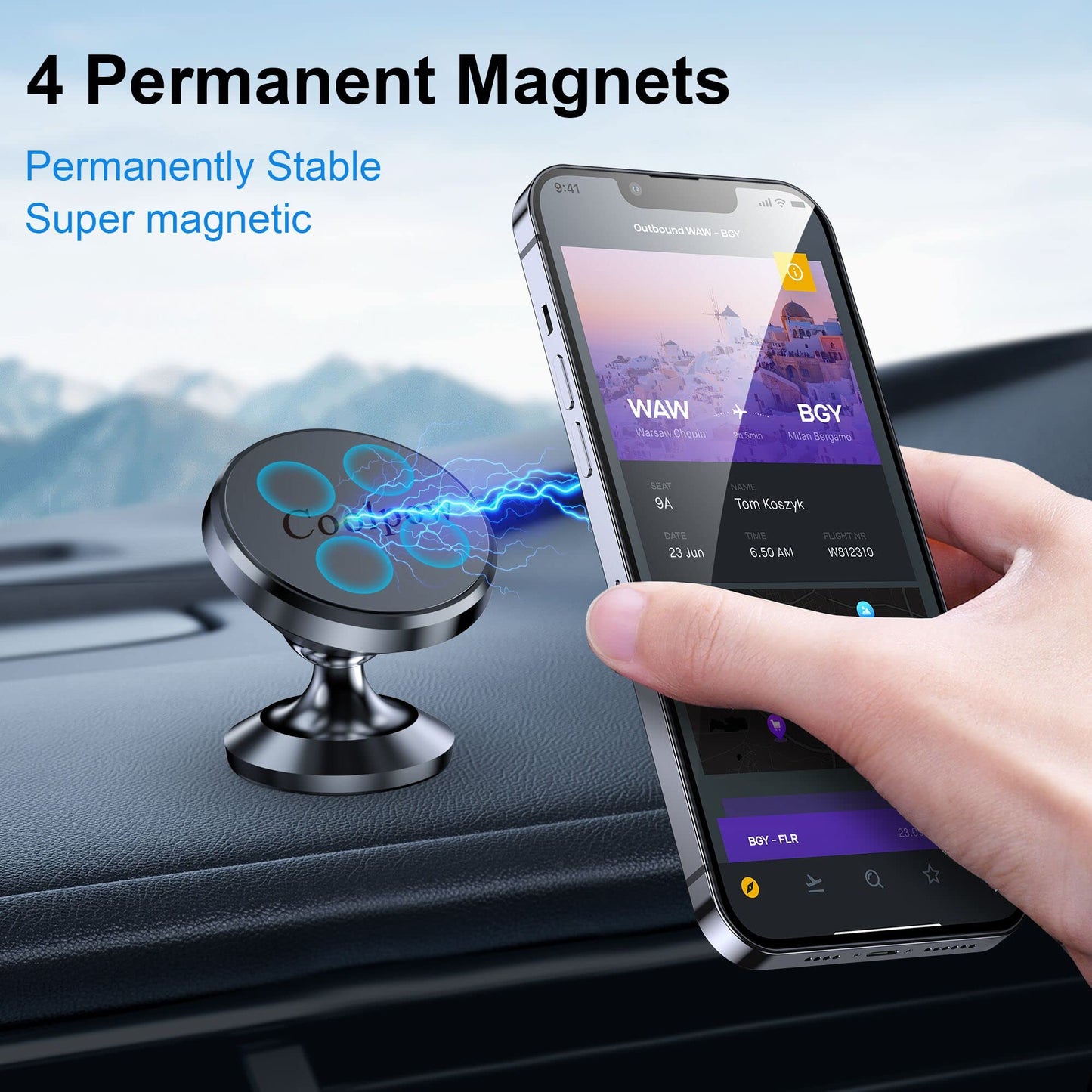 Coolpow 【2-Pack】 Magnetic Phone Holder for Car Phone Holder Mount【Strong Magnet】 Phone Mount for Car Mount for iPhone Magnetic Car Phone Holder【4 Plate】 Cell Phone Holders for Your Car Accessories