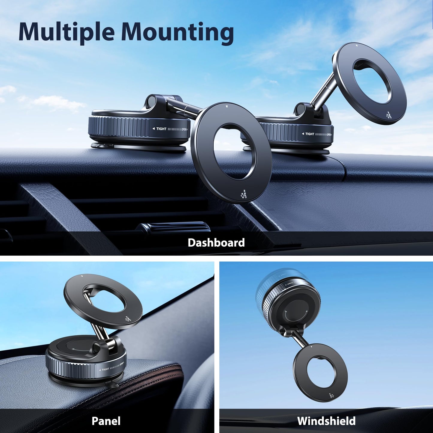 CreaDream Car Phone Mount for Magsafe, Ultra Strong Vacuum Magnetic Suction Cup Cell Phone Holder with 360° Rotation, Foldable Phone Holders for Your Car, Car Accessories for All Smartphones(Black)