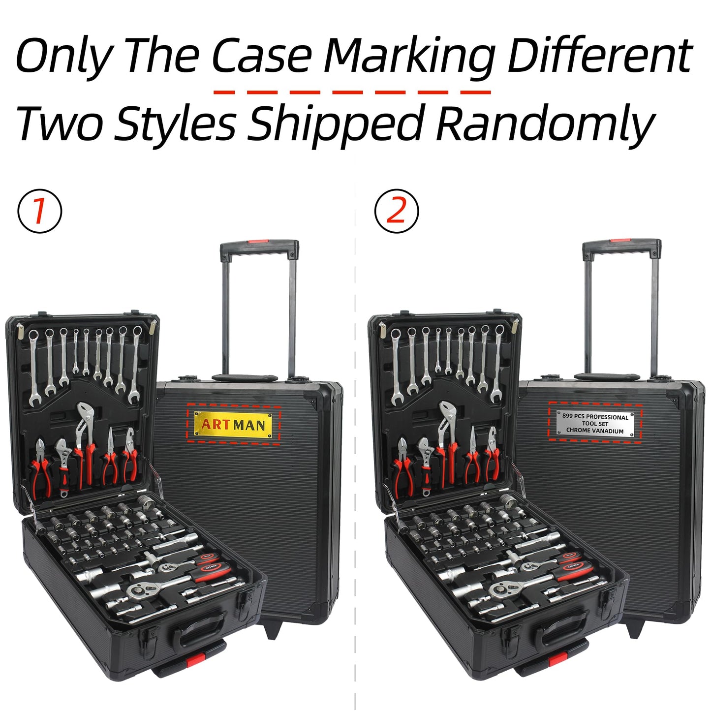 Campfun 899PCS Tool Set, Household Tool Kit with Rolling Tool Box, Complete Tool Box Set Hand Tool Set with Tool Box, Mechanic Tool Set Rolling Tool Set for Home/Auto Repair Tool Set, Black