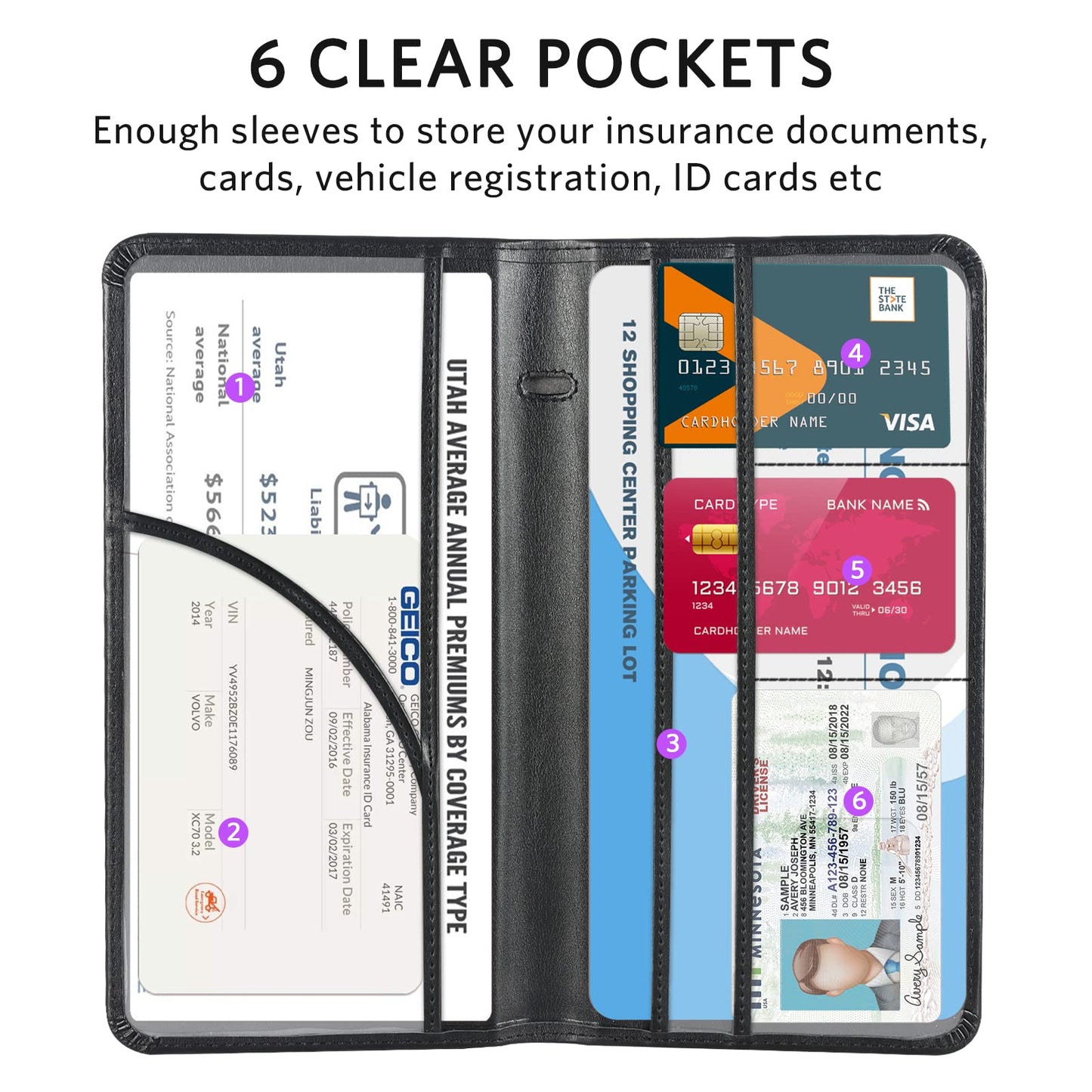 CoBak Car Registration and Insurance Holder - Vehicle Glove Box Car Organizer, Auto Truck Comparment Accessories Case for Essential Document, Driver License, Cards