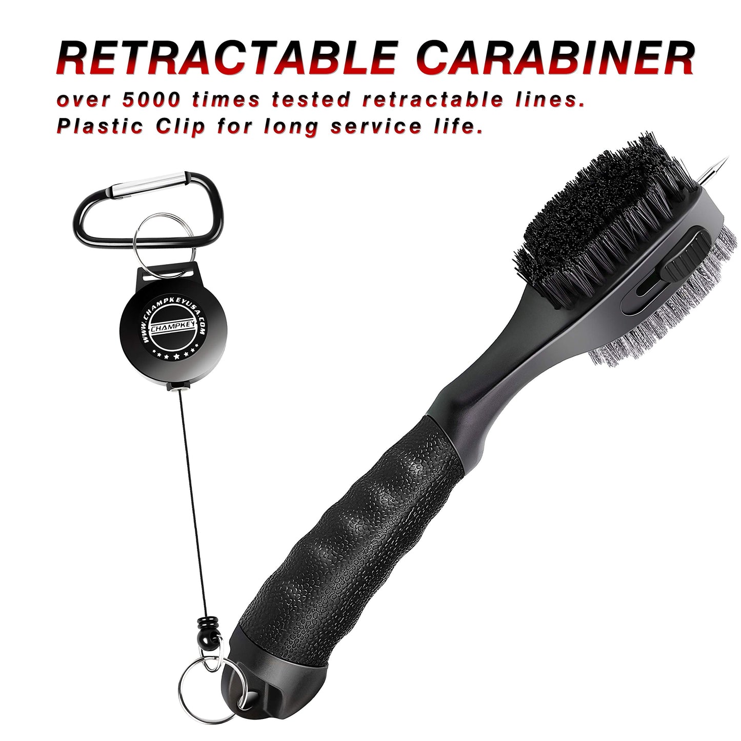 CHAMPKEY PRO Retractable Golf Club Brush | Oversized Brush Head with Soft Rubber Hand Grip & Retractable Groove Cleaner Golf Brush