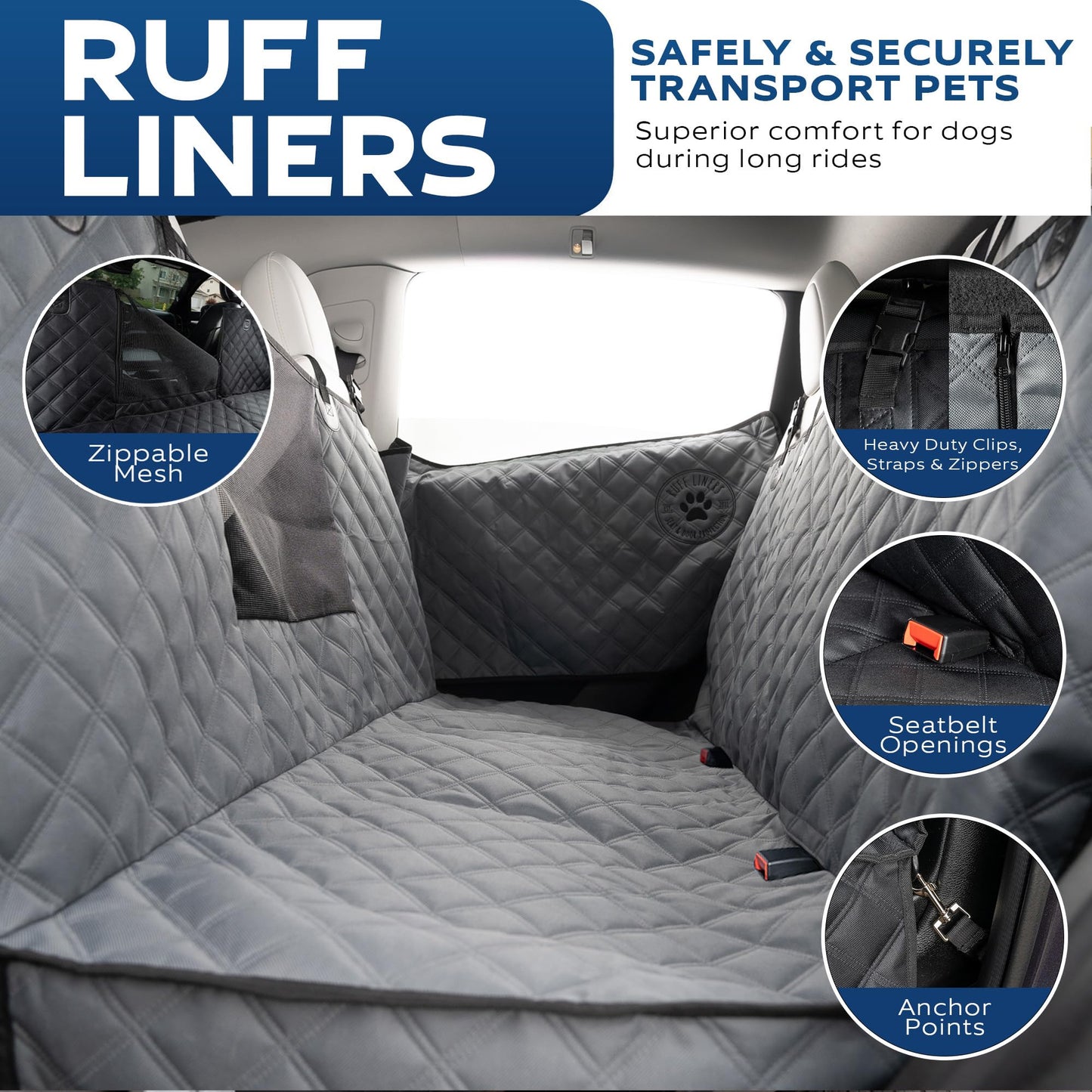 Ruff Liners Dog Hammock for Car Back Seat Cover, Medium 2024 Gray – Give Your Pup More Room to Relax – Waterproof, Solid Door Protection, & Machine-Washable – Quality Truck Back Seat Cover for Dogs