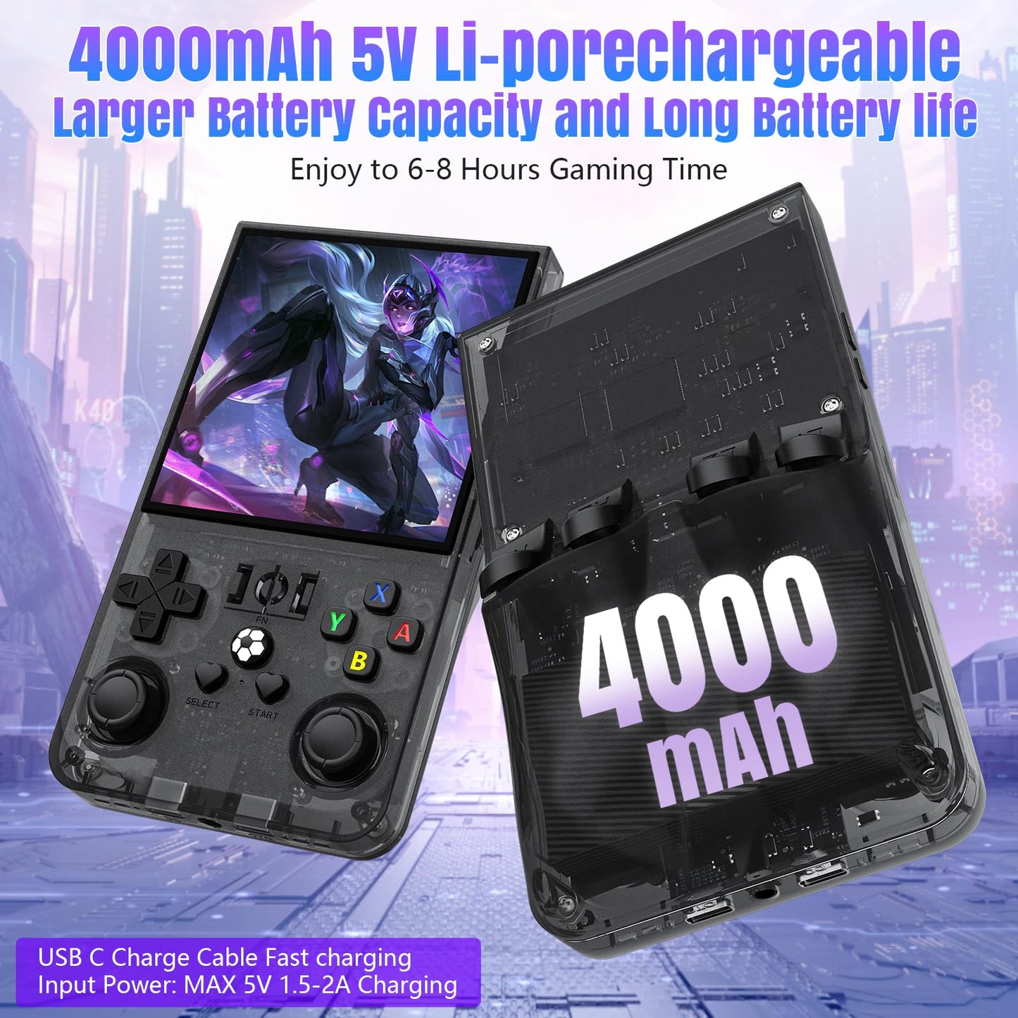 2025 New Upgrade R36MAX Retro Handheld Game Console with 64G Built-in 18000+ Classic Games, Portable Hand Held Open Source Linux System 4.0-in 4k HD IPS Screen Video Player (Black 64GB)