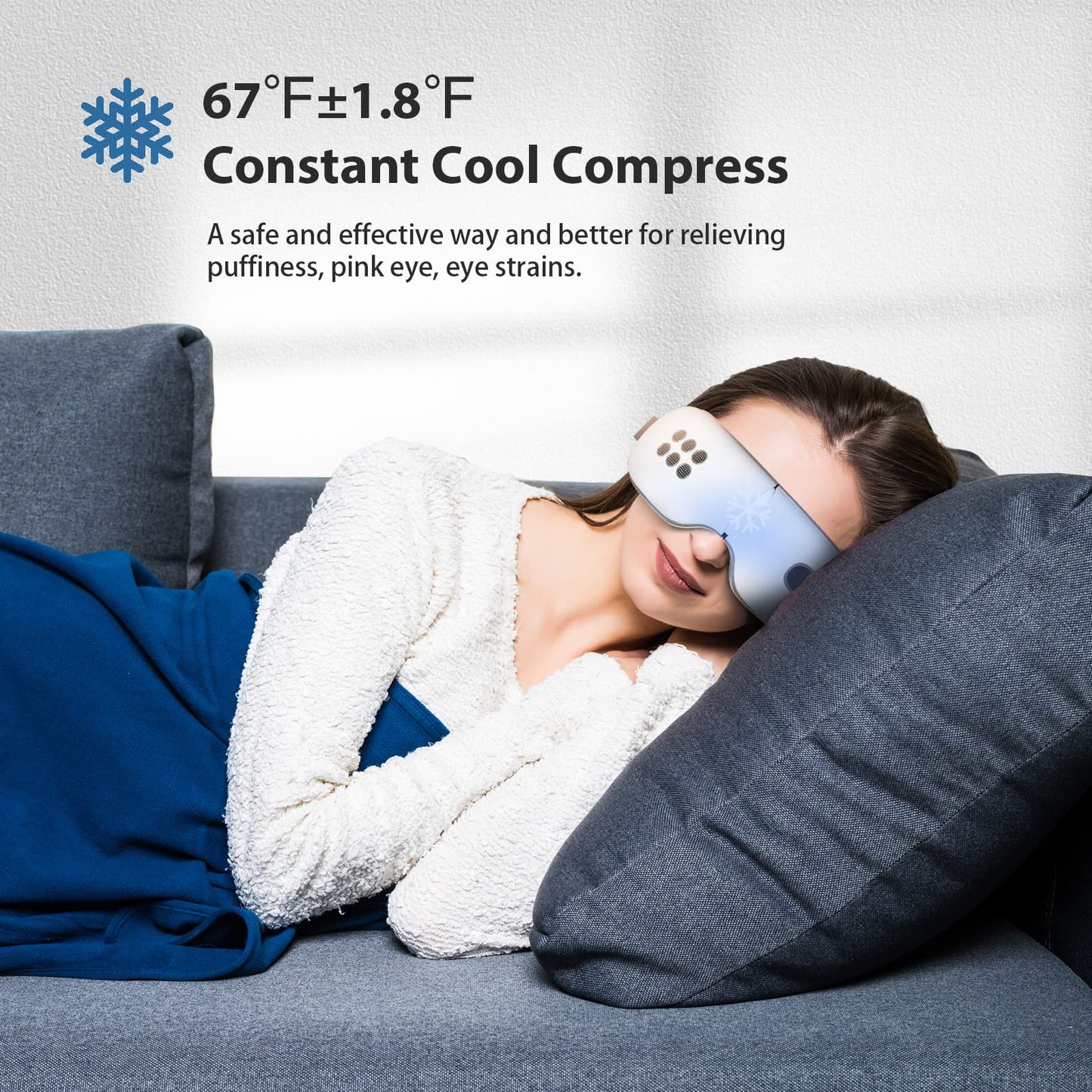 fmlave Eye Massager with Heat and Cooling for Migraines, Dry Eyes, Dark Circles, Rechargeable Bluetooth Music Heat Cold Eye Massager Improve Sleeping - Great Gifts for Woman and Man (White)