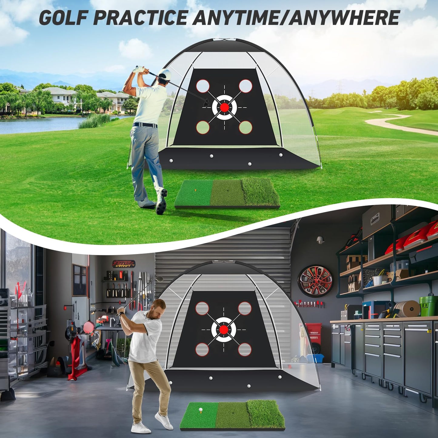 KLAODOT Golf Net with Practice Mat,Golf Hitting Aid Nets 10x7FT for Backyard Driving Chipping Training Swing with Target Mat Balls for Outdoor Indoor,Gifts for Men Dad Him and Golfer