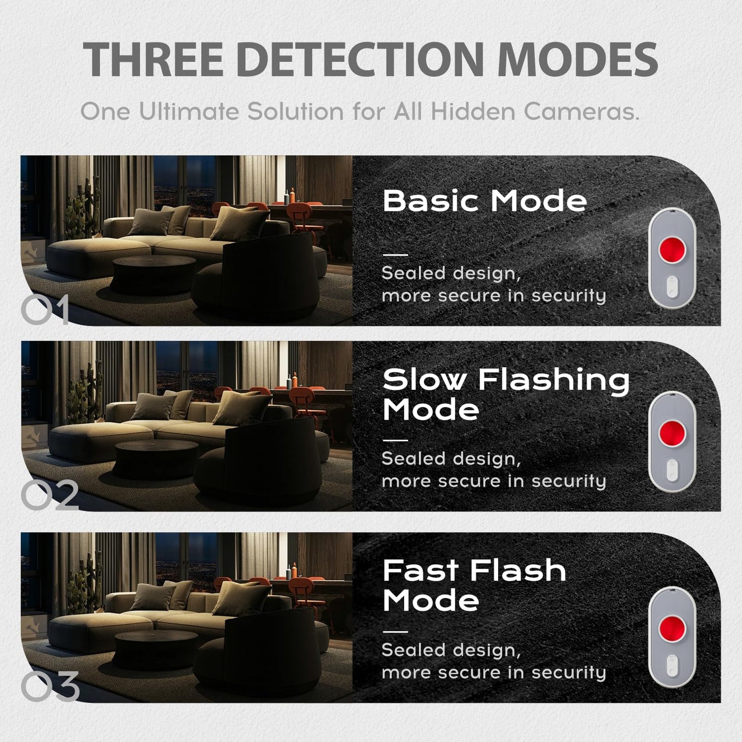 kacylzom 3-in-1 Hidden Camera Detector - Spy Camera Finder Hidden Bug Detector with Vibration Alarm & LED Flashlight for Home, Office, Hotel & Travel – Ultimate Anti-Spy Security Gadget(1 Pack)