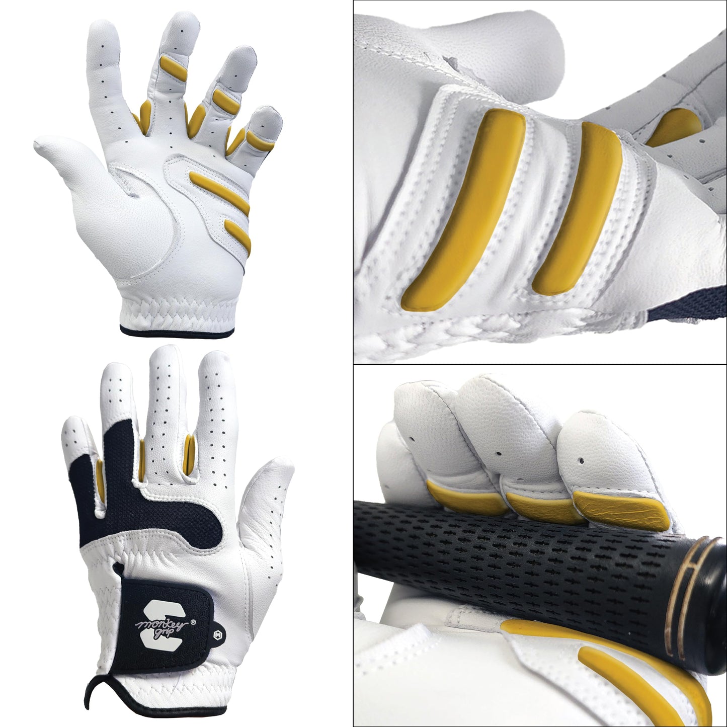 MONKEY GRIP Golf Glove Bearing Capacity Non silp No Slice pad Premium Lether Power Pad Left Hand (Man-Medium)