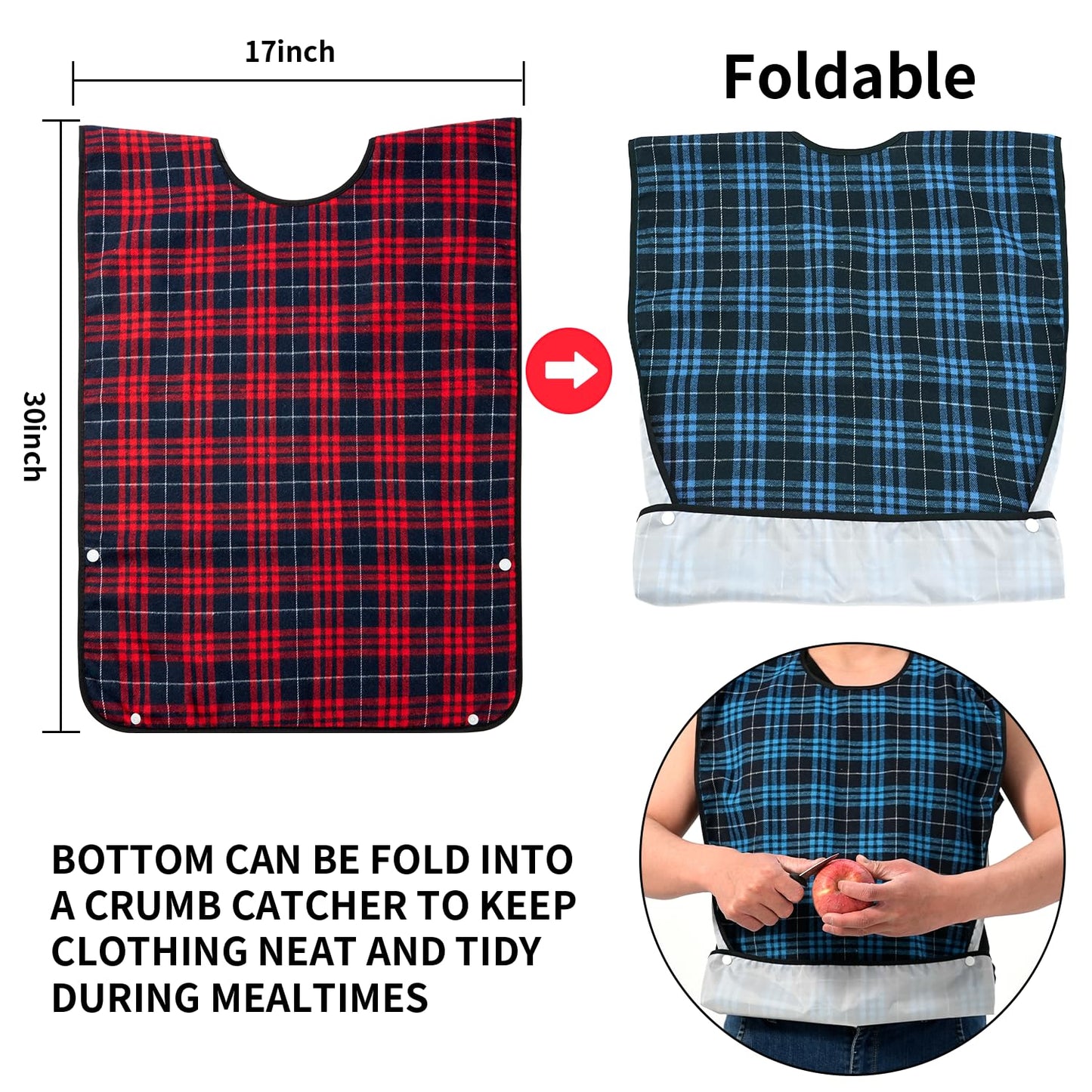 XKDOUS 2pcs Adult Bibs For Men Washable, Reusable Waterproof Large Bibs For Adult, Clothing Protector With Crumb Catcher,Bibs For Eating, Feeding Adult Bibs For Women Elderly Men Senior Citizens Gifts