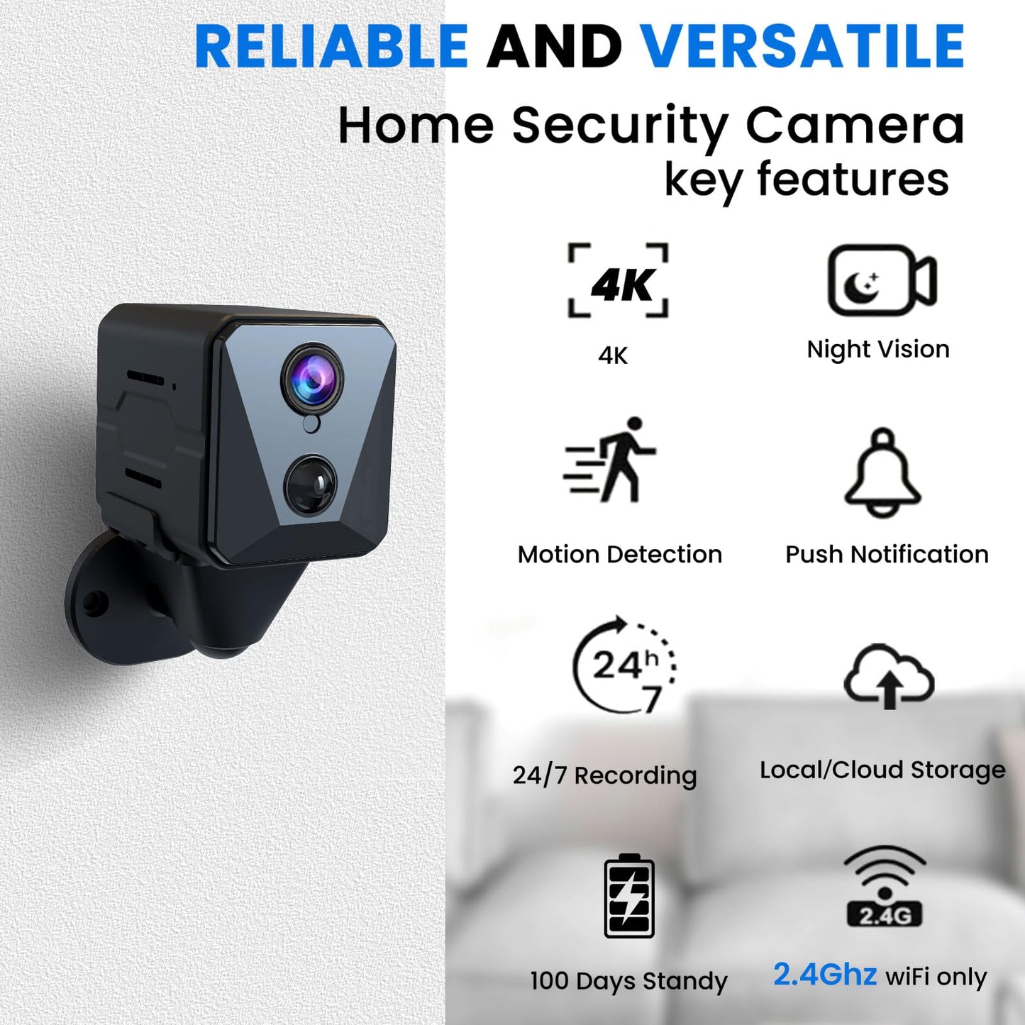 Funstorm 2025 Upgraded Spy Camera-Hidden Camera-4K HD WiFi Camera, Clear Night Vision, Wireless Security Camera, 100 Days Battery Life, Nanny Camera, Indoor Camera for Pet/Baby,AI Motion Detection