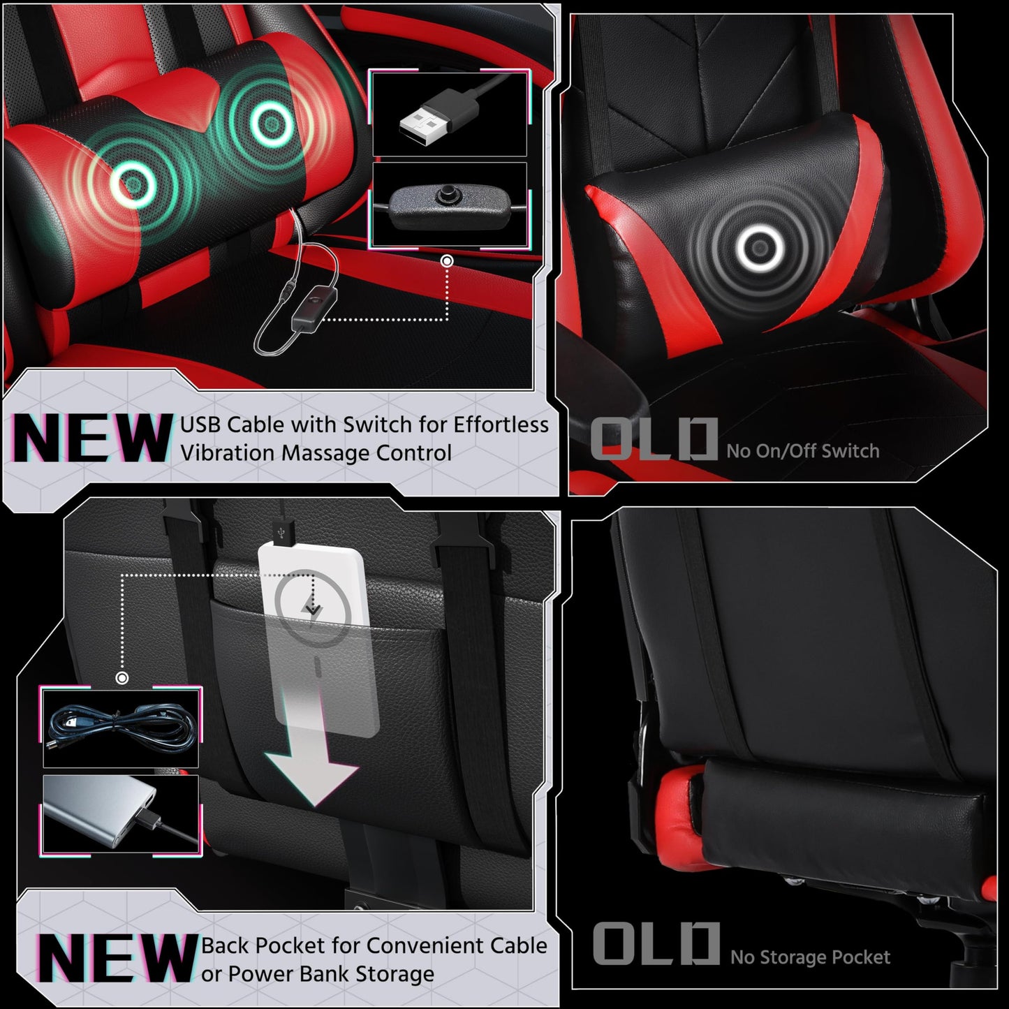 Yaheetech Gaming Chair, Video Game Chair with Massage Lumbar Support and Footrest Height Adjustable Ergonomic Computer Chair with Swivel Seat and Headrest, Black/Red