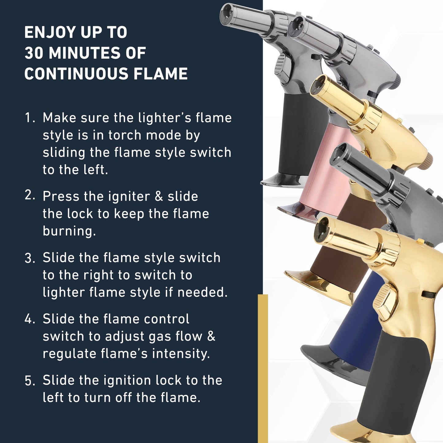 Dual Flame Butane Torch Gun - Refillable Luxury Hand Held Mini Blow Torch for Cooking, Creme Brulee, Soldering, Welding, & Resin Art - Adjustable Flame with Ignition Lock - Gold Brown by inZaynity