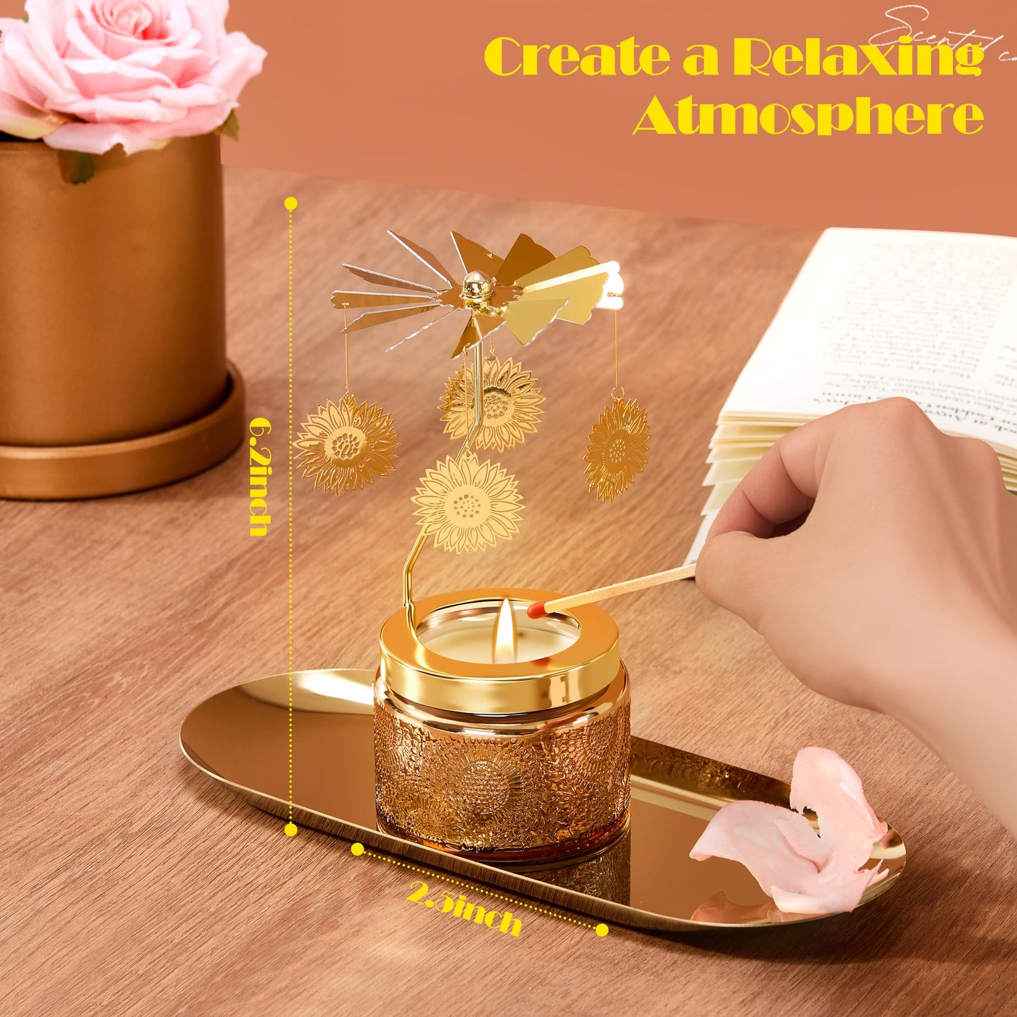 Mothers Day Gifts for Mom, Sunflowers Candle Gift for Women, Funny Birthday Gifts for Mom, Grandma, Rotating Scented Candles Gift for Sisters Friend, Anniversary Present for Her Wife Girlfriend
