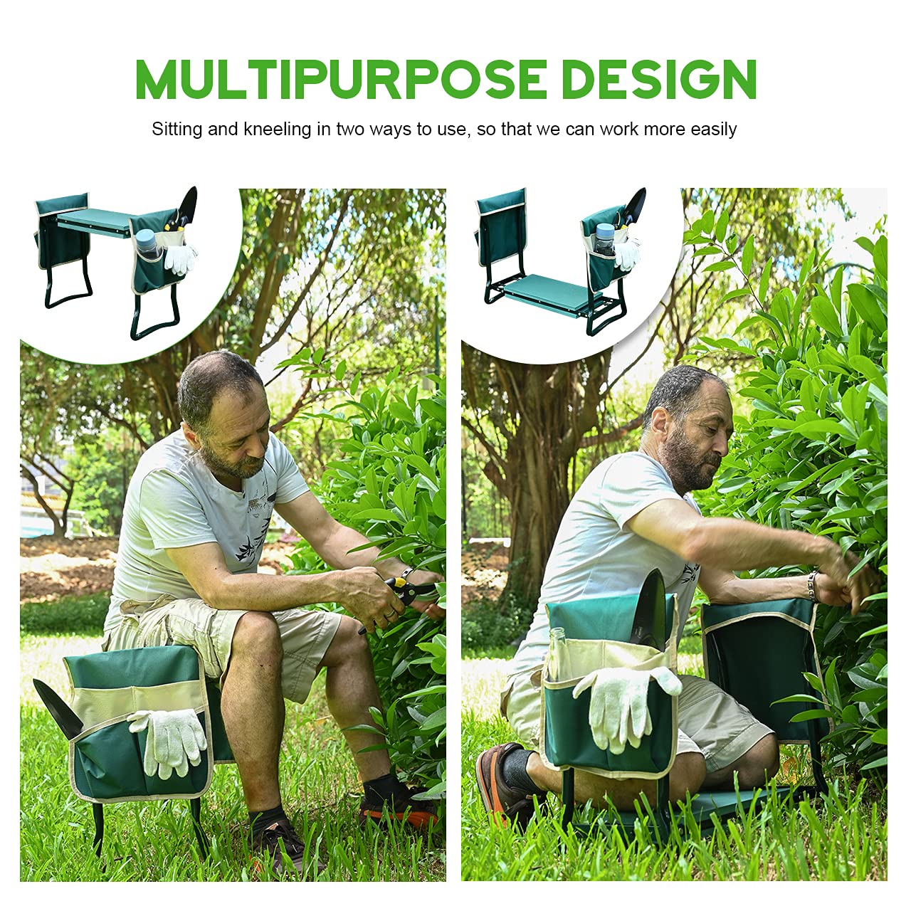 KVR Upgraded Garden Kneeler and Seat with Thicken & Widen Soft Kneeling Pad,Heavy Duty Foldable Gardener Stool with 2 Tool Pouches,Gardening Gifts for Women Mom Men Seniors¡…