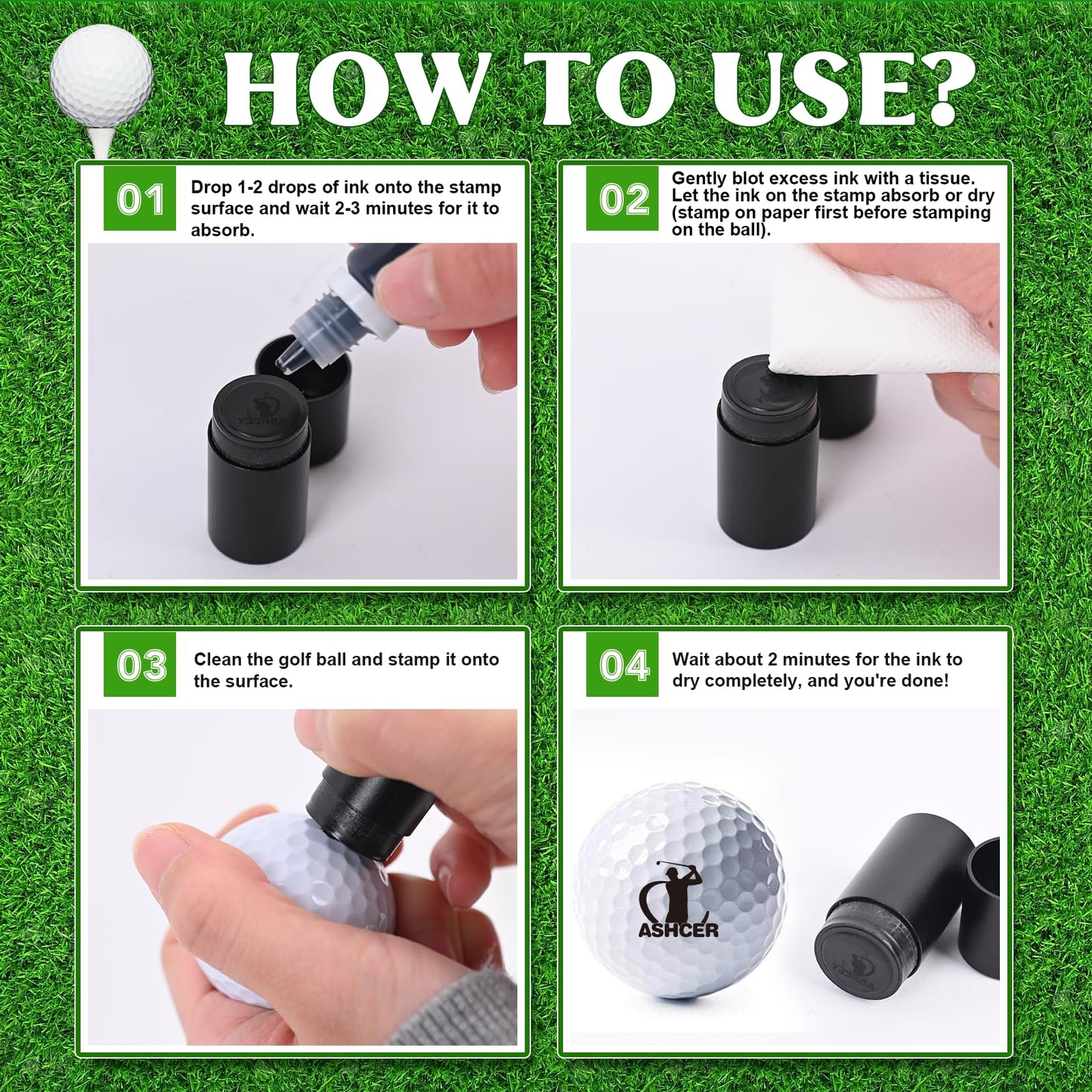 Terwex Custom Golf Ball Stamp, Personalized Golf Ball Stamp Markers with Ink, Create Your Unique Mark on Golf Balls, Waterproof Golf Ball Stamper Marking, Golf Gift Golf Accessories for Men Father