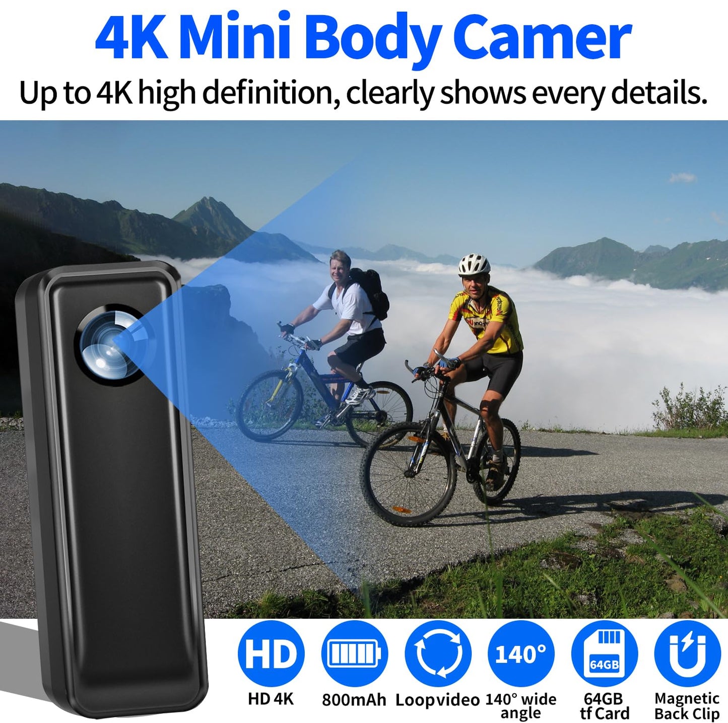 Body Cam, 4K HD Action Camera, Mini Body Camera with 64GB Memory Card, Portable Vlogging Camera with Magnetic Back Clip, Wearable Camcorder Daily Records Easy to Use for Traveling Cycling Home Office