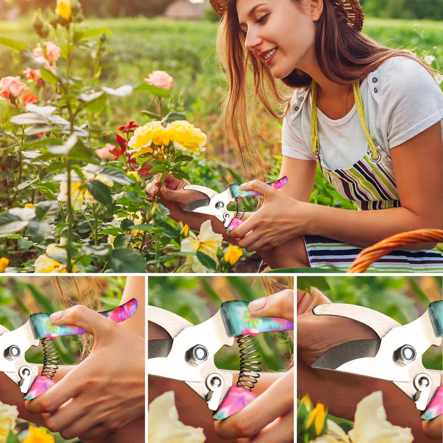 Garden Tools Set, JUMPHIGH 10 Pieces Gardening Tools with Floral Print, Ergonomic Handle Trowel Rake Weeder Pruner Shears Sprayer, Garden Hand Tools with Carrying Case Gardening Gifts for Women