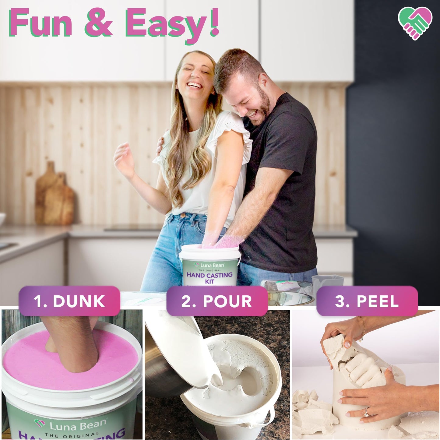 Luna Bean Hand Casting Kit – The Original Hand Mold Kit for Couples – Gifts for Mom, Mothers Day, Bridal Shower, Wedding, Anniversary for Women Men Boyfriend Girlfriend