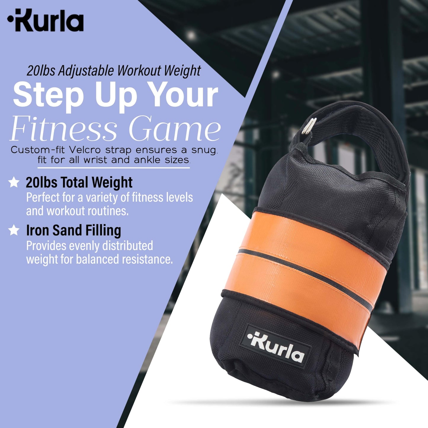 Kurla 20 lbs Ankle & Wrist Weight with Adjustable Strap | Breathable Fabric for Strength Training, Walking, Yoga & Rehab | Durable At-Home Workout Equipment for Men & Women | Orange