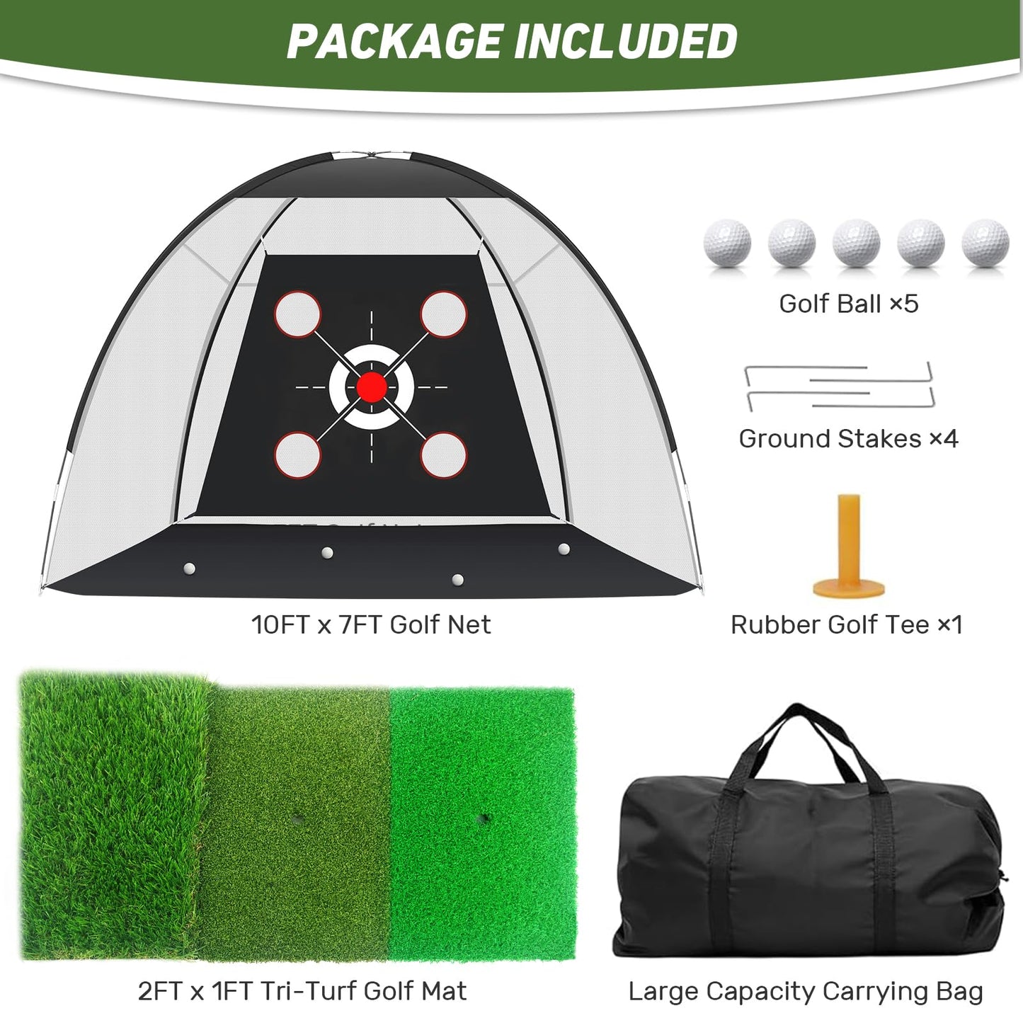 KLAODOT Golf Net with Practice Mat,Golf Hitting Aid Nets 10x7FT for Backyard Driving Chipping Training Swing with Target Mat Balls for Outdoor Indoor,Gifts for Men Dad Him and Golfer