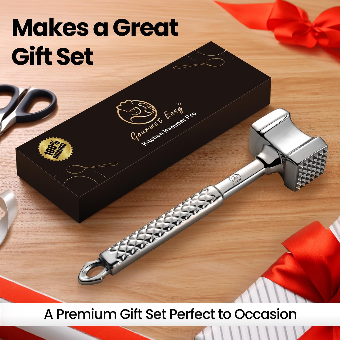 Meat Tenderizer Mallet Stainless Steel, Premium Meat Hammer Tenderizer, Kitchen Mallet for Chicken, Conch, Veal Cutlets & Beef, Steak Pounder Flattener, Non-Slip Grip with 5 years Warranty