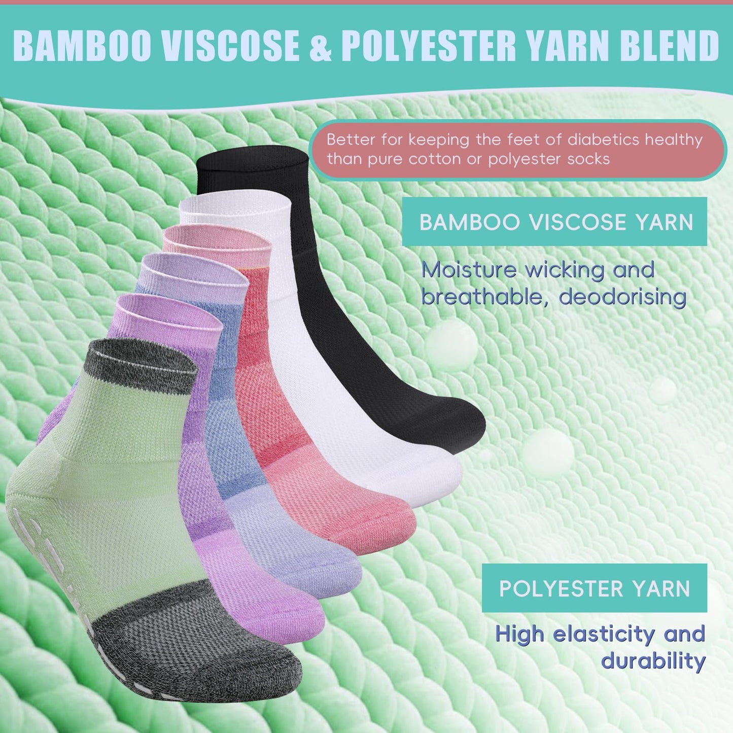 Bulinlulu Diabetic Socks with Grippers for Men Women -6 Pairs Non Binding Diabetic Ankle Slipper Socks Size 6-9 9-12(Bright-Medium)