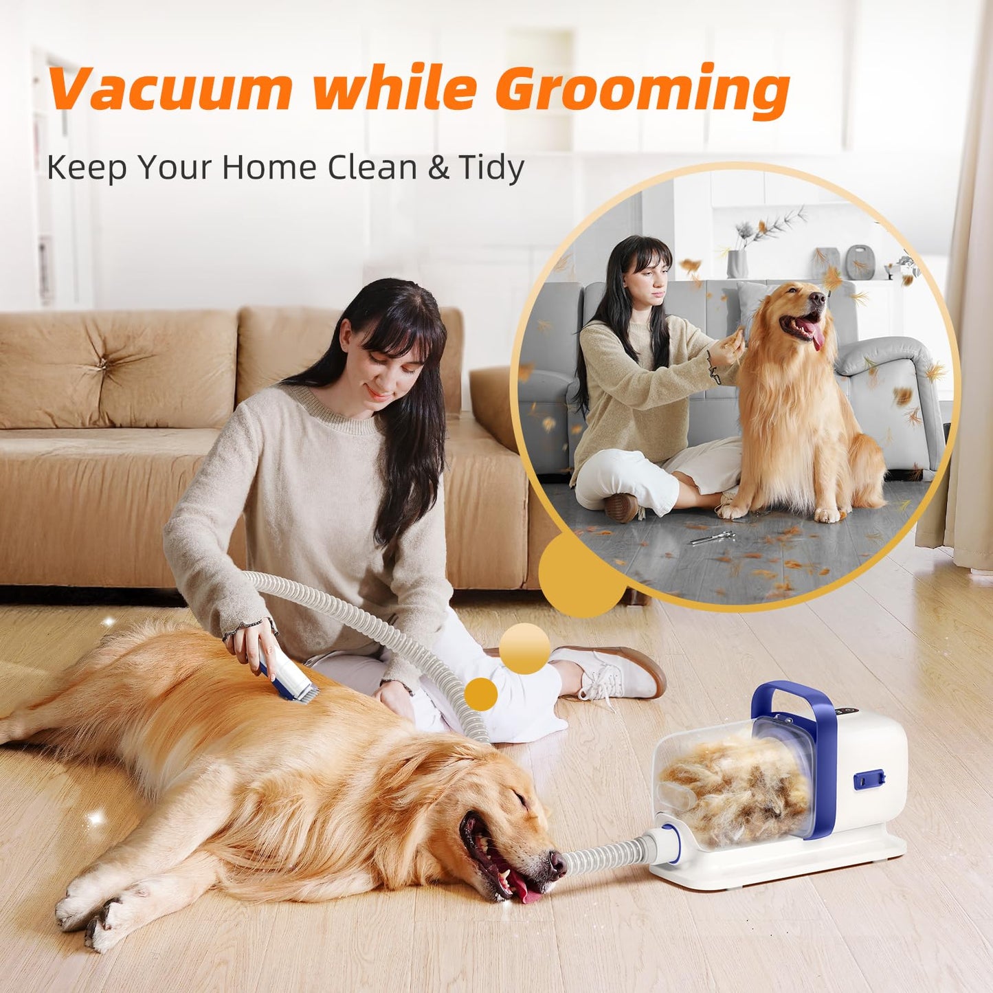 buenkee Dog Grooming Kit with Pet Grooming Vacuum, Dog Clipper, Pet Shedding Brush, Cleaning Tool in 1, Low Noise Dogs Vacuum for Cats