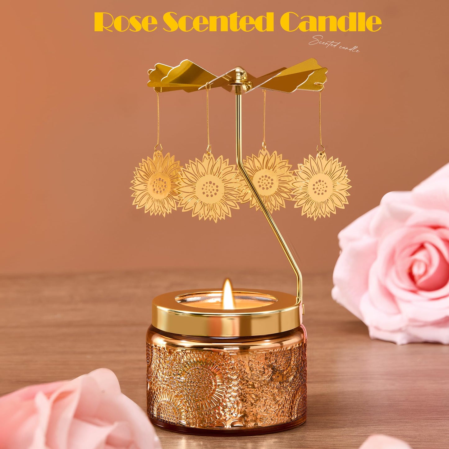 Mothers Day Gifts for Mom, Sunflowers Candle Gift for Women, Funny Birthday Gifts for Mom, Grandma, Rotating Scented Candles Gift for Sisters Friend, Anniversary Present for Her Wife Girlfriend