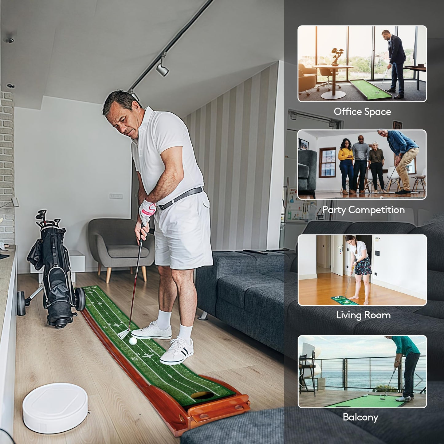 Kalramay Putting Green Indoor Golf Putting Mat – Easy to Assemble with Automatic Ball Return, Wrinkle-Free Close to Real Green Speed, Suitable for Office, Recreation Room, Patio – Ideal Gift