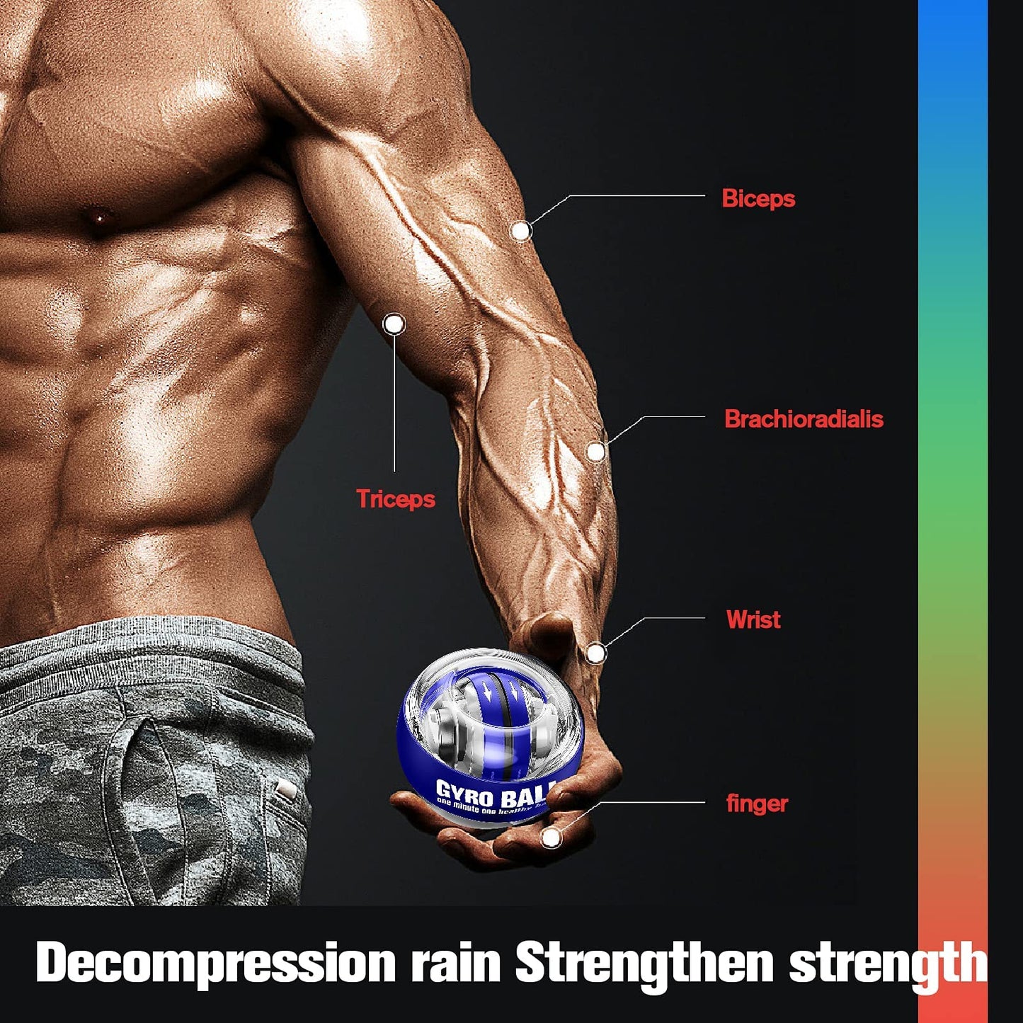 JIN BD Wrist Trainer Ball Auto-Start Strengthener Gyroscopic Forearm Exerciser Gyro for Strengthen Arms, Fingers, Bones and Muscles with LED Light,Blue