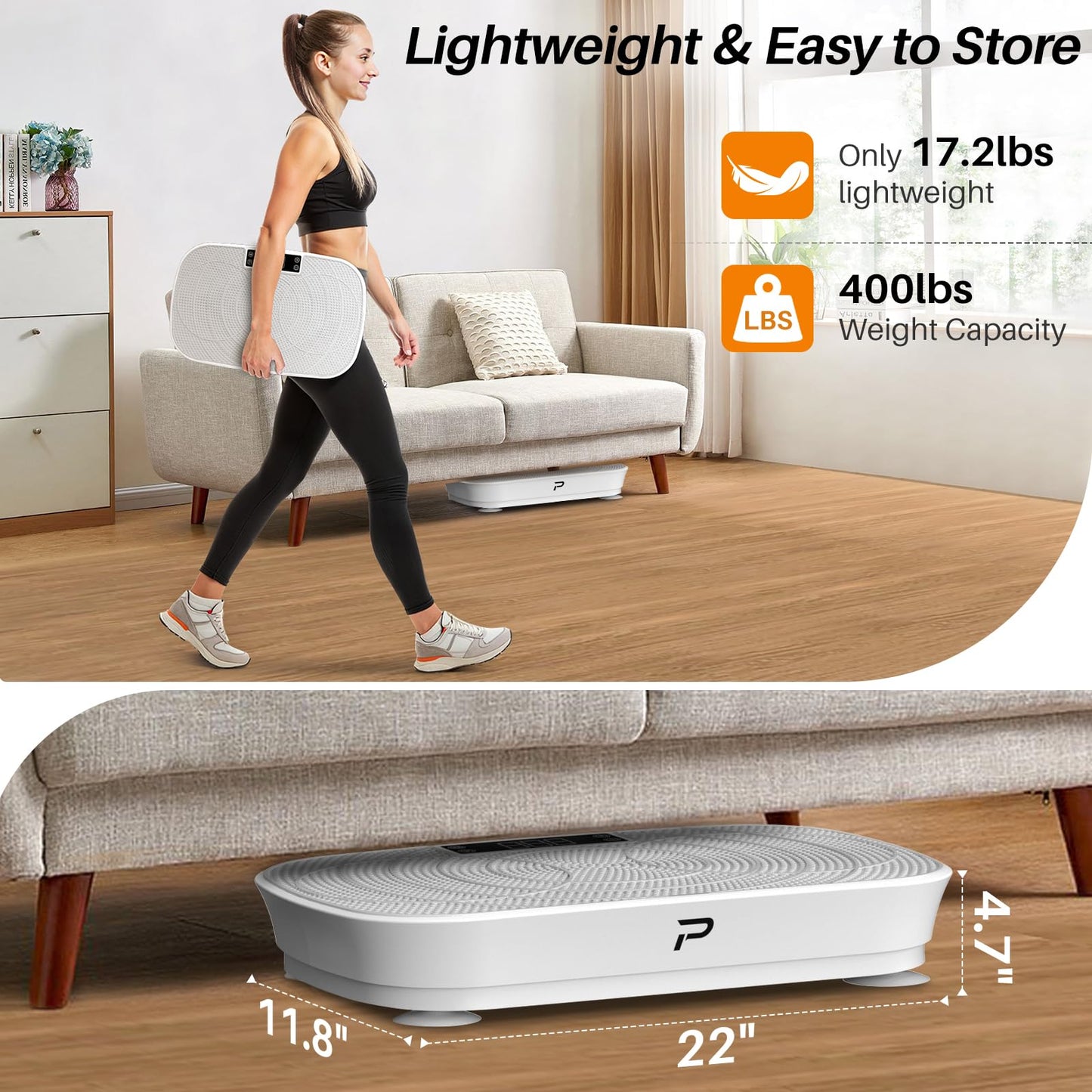 Vibration Plate Exercise Machine for Lymphatic Drainage - 400LBS Capacity Whole Body Vibration Platform with 99 Speeds & Bluetooth Music, Home Gym Equipment for Weight Loss & Fitness