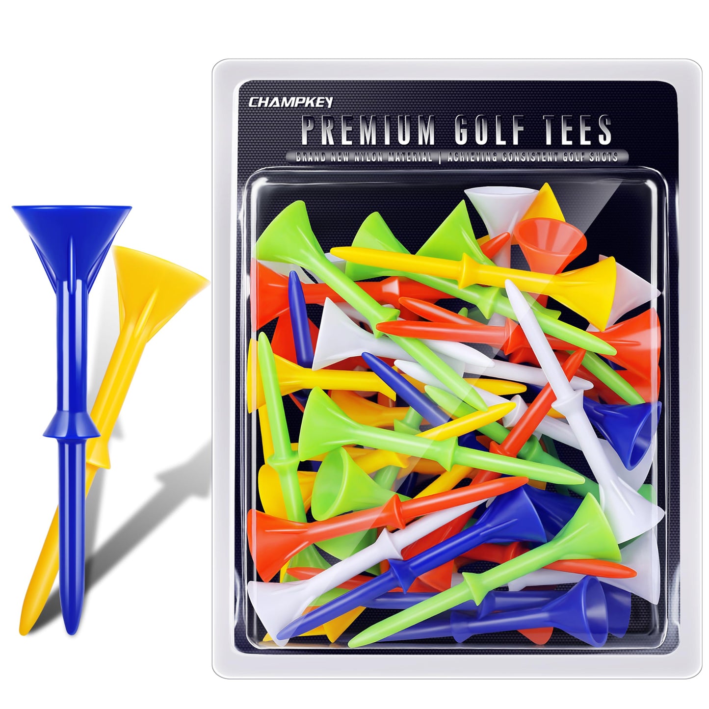 CHAMPKEY 3-1/4" Premium Plastic Golf Tees|Excellent Durability and Stability Tees | Choose Between 25 Pack and 50 Pack