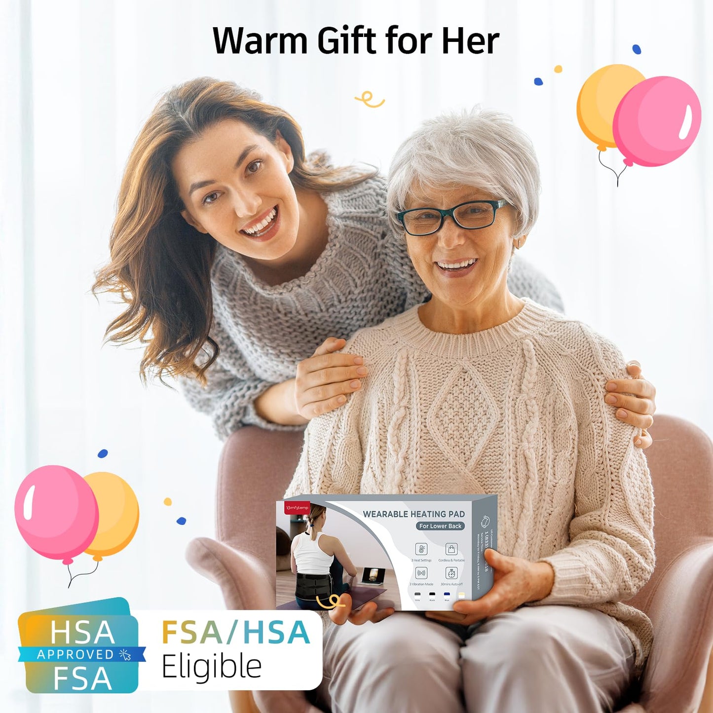Comfytemp Cordless Heating Pad with Massager for Back Pain Relief, Portable Lower Back Massager FSA HSA Eligible Wearable, Mothers Day Gifts, Birthday Gifts for Women Men Mom Dad, 3 Heat, Auto-Off 58"