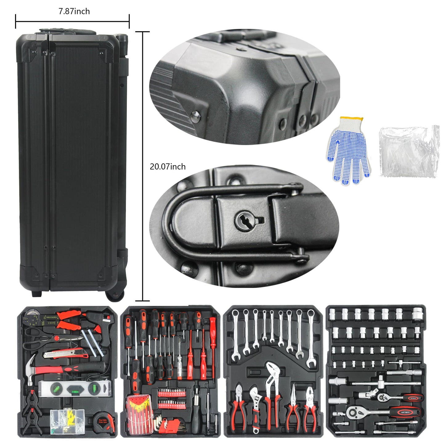Campfun 899PCS Tool Set, Household Tool Kit with Rolling Tool Box, Complete Tool Box Set Hand Tool Set with Tool Box, Mechanic Tool Set Rolling Tool Set for Home/Auto Repair Tool Set, Black
