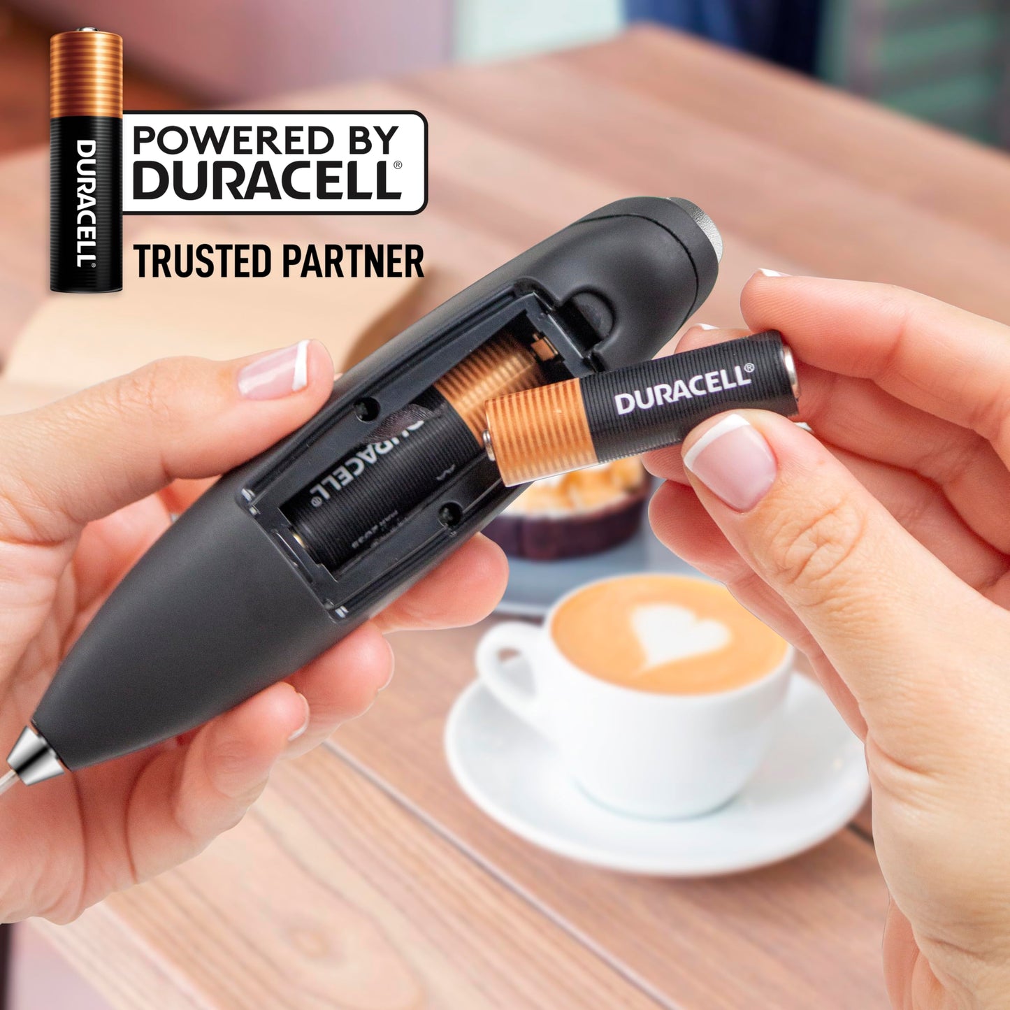 Zulay Kitchen Powerful Milk Frother Wand With 2 Duracell Batteries - Ultra Fast Handheld Drink Mixer - Electric Whisk Foam Maker for Coffee, Lattes, Cappuccino, Matcha, Hot Chocolate & Creamer - Black