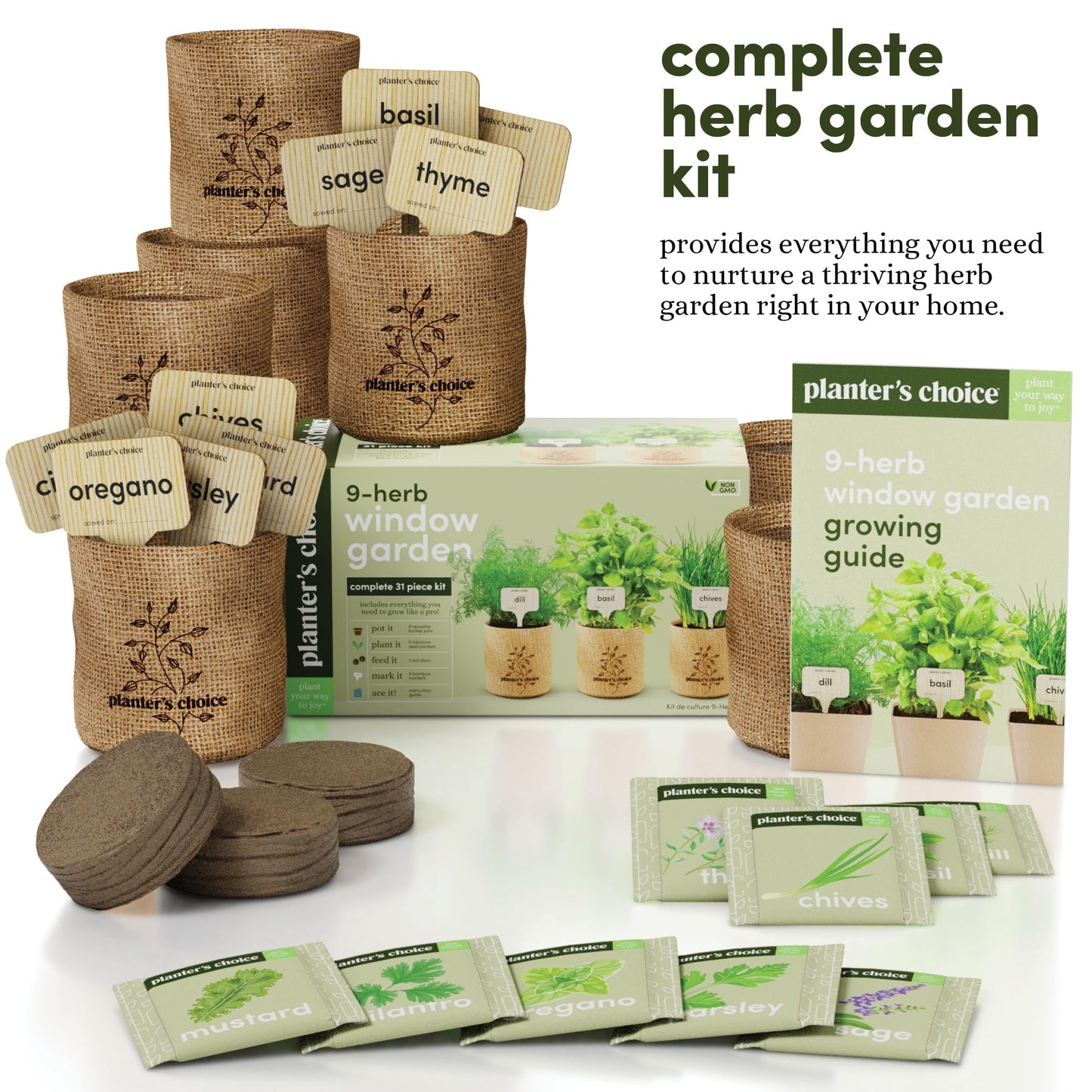 9 Herb Indoor Window Garden Kit - Mother's Day Gift - House Plants Seeds - Best Unique Gift Ideas for Women, Mom, Friend, Her, Birthday, Housewarming, Mother - New Home Kitchen Gifts