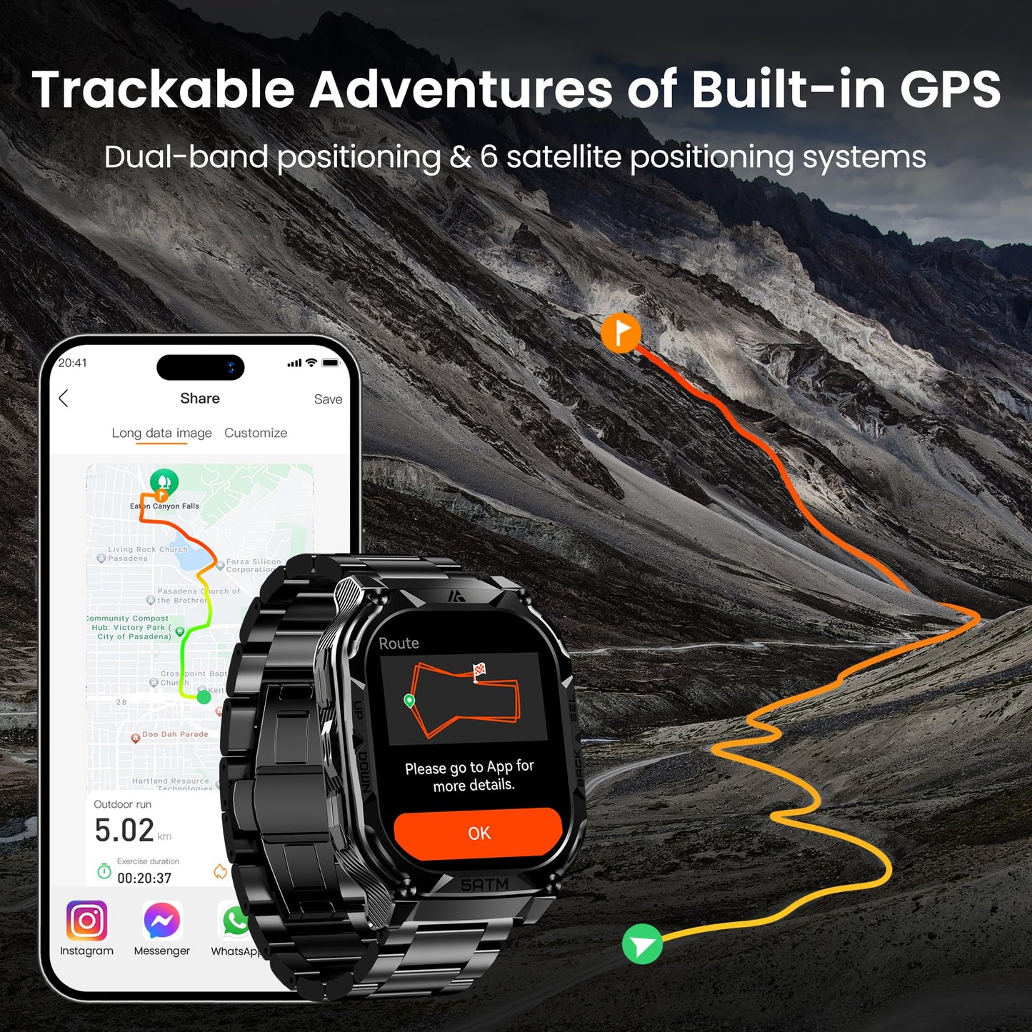 AMAZTIM GPS Smart Watch for Men, 6 Satellite Positioning, Compass, Stainless Steel Body, 50M Waterproof, 480mAh Extra-Large Battery, Answer/Make Call, 1.96" AMOLED Screen, Compatible for Android iOS