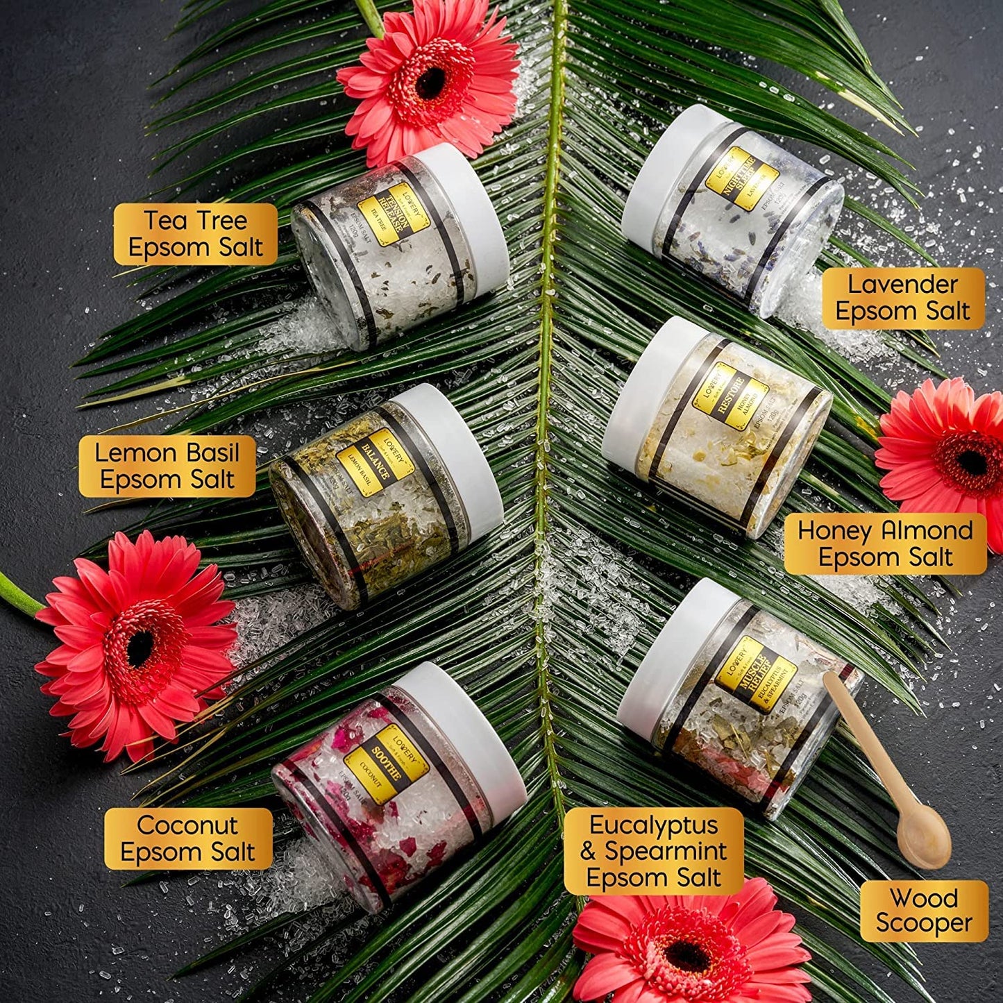 Epsom Bath Salts Gift Set, Relaxing Spa Salt W/Essential Oils, Mothers Day Gifts for Mom, Wife - Lavender, Eucalyptus, Lemon Basil, Coconut, Tea Tree, Honey Almond Salt, Self Care Gifts for Women