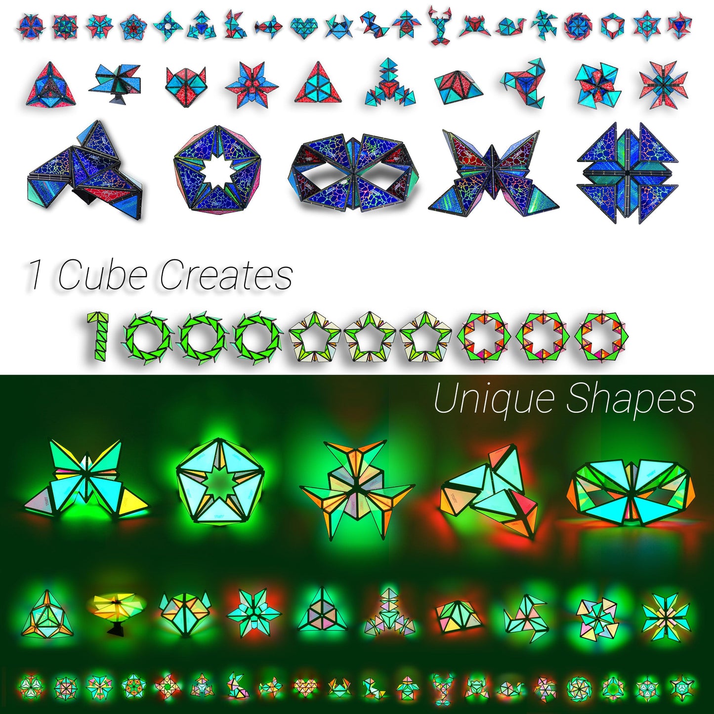 TOSY Magnet Pyramid Glow - 1 Cube Transforms into 1 Billion Shapes, Easter Basket Stuffers Essentials for Kids/Teens, 243 Rare Earth Magnets, Glowing, Holographic Design, Puzzle/STEAM Toy