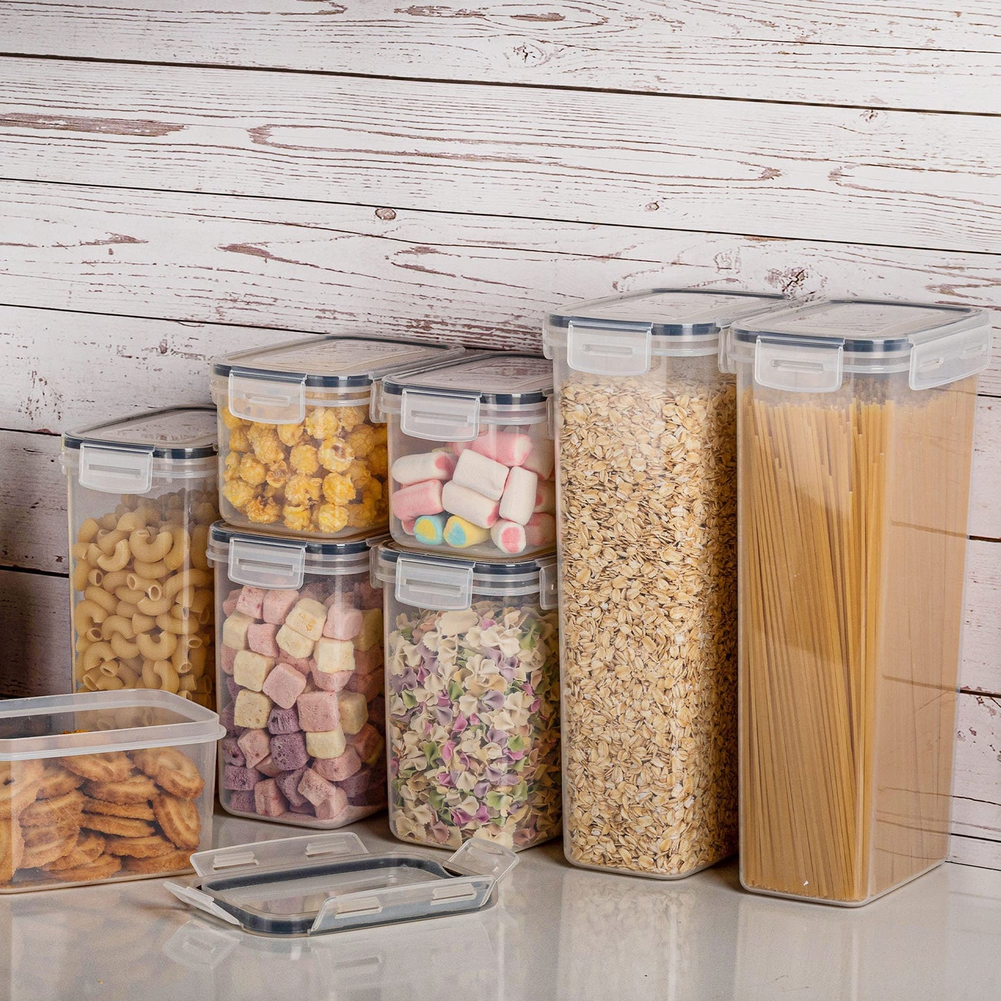Airtight Food Storage Containers with Lids, Vtopmart 24 pcs Plastic Kitchen and Pantry Organization Canisters for Cereal, Dry Food, Flour and Sugar, BPA Free, Includes 24 Labels,Black