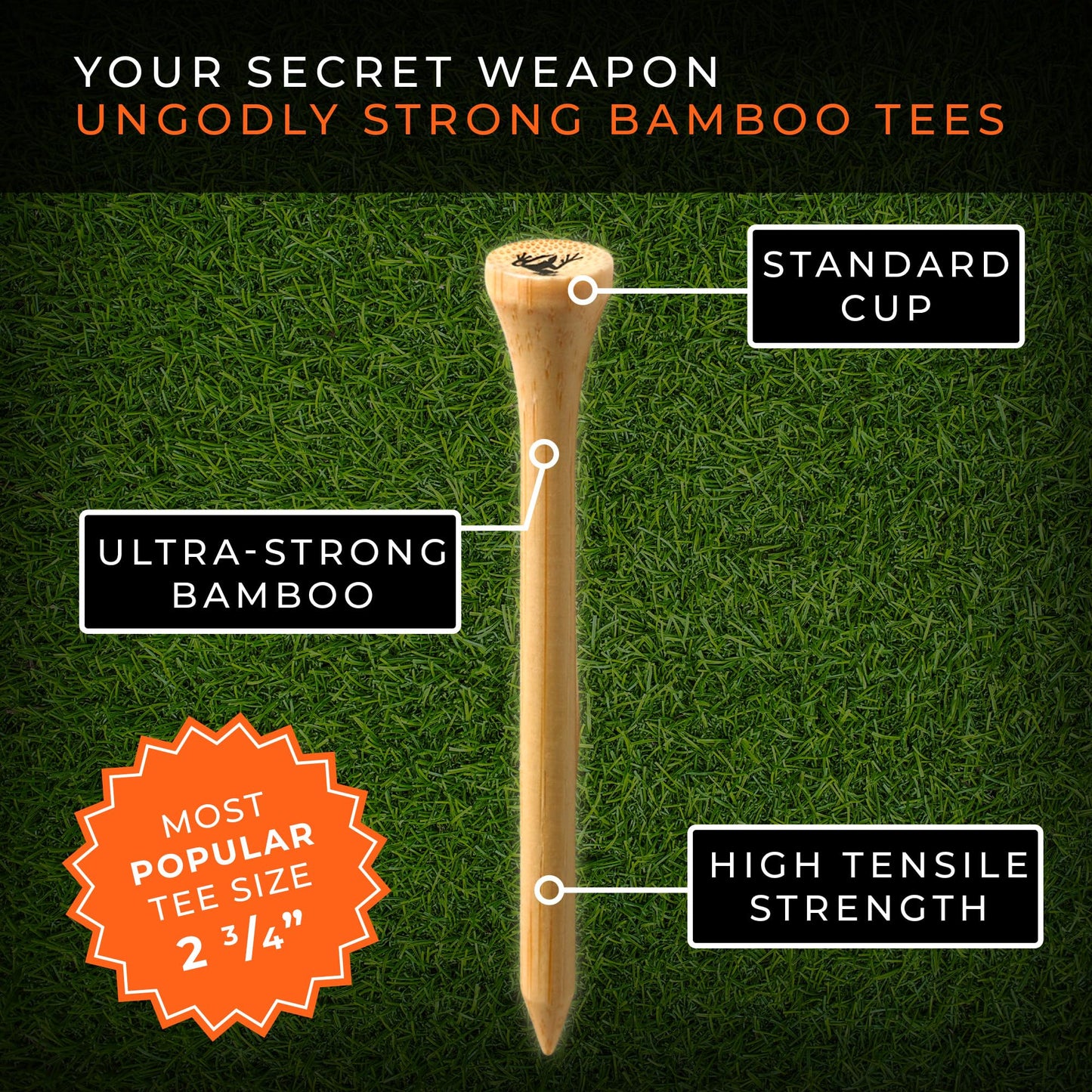 Frogger Green Monsters Bamboo Golf Tees, 50 Count (2-3/4"), Made from Ultra-Strong and Sustainable Bamboo, Stronger Than Traditional Hard Wood Tees
