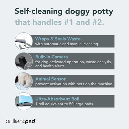 BrilliantPad Smart Indoor Dog Potty for Small Pets | Self Cleaning with Odor Control, AI Health Monitoring, Puppy Training Alternative to Grass Turf | Includes 1 Absorbent Pad Roll & Smartphone App