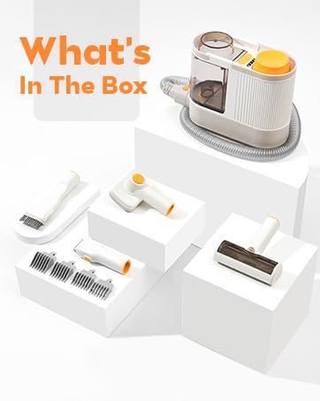 Dog Grooming Kit, Pet Grooming Vacuum Suction 99% Pet Hair with HEPA Technology, Dog Clippers 5-in-1 Pet Grooming Tools, 2L Large Capacity, 60dB Low Noise Orange